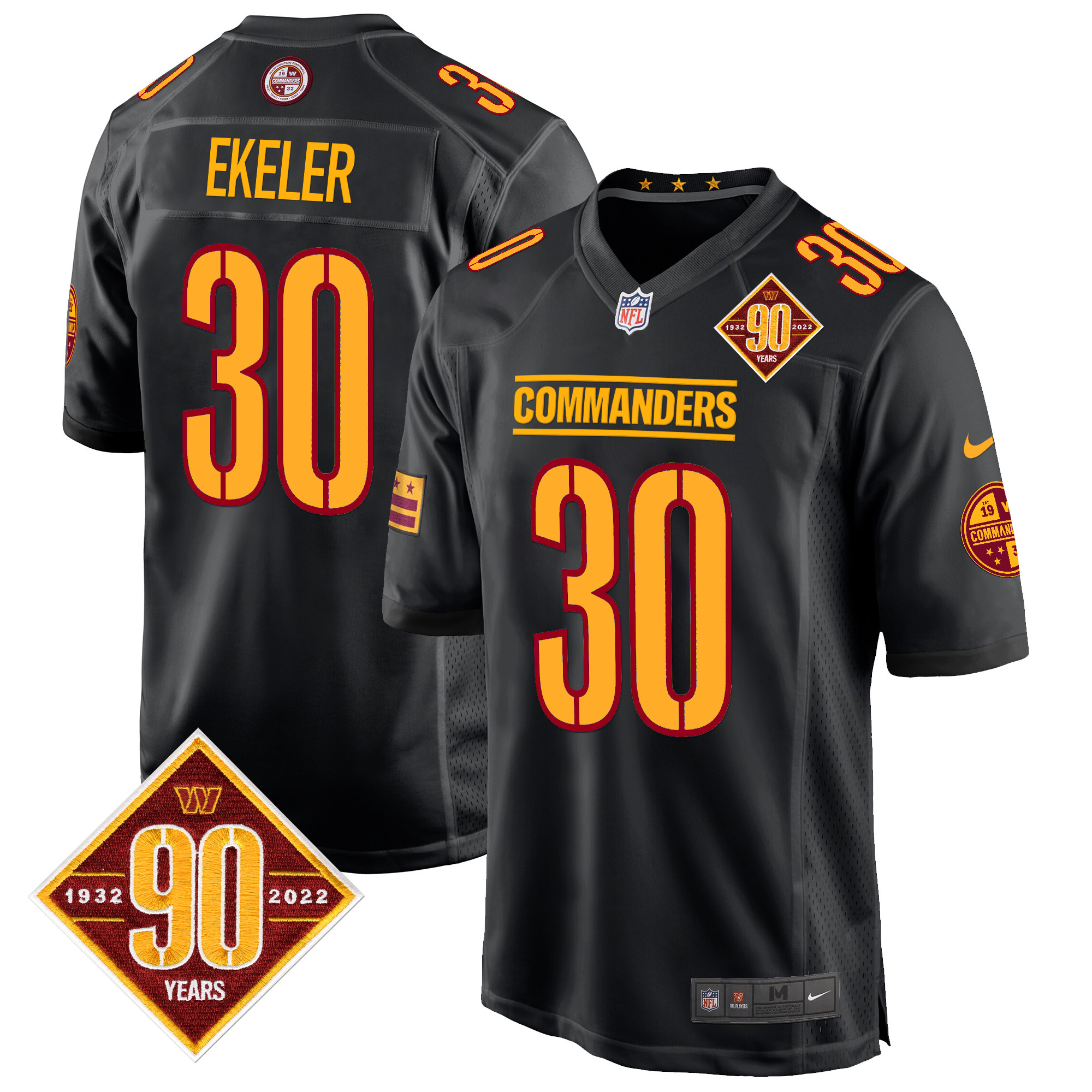 Austin Ekeler Men's Washington Commanders 90th Anniversary Patch Game Black Jersey - All Stitched
