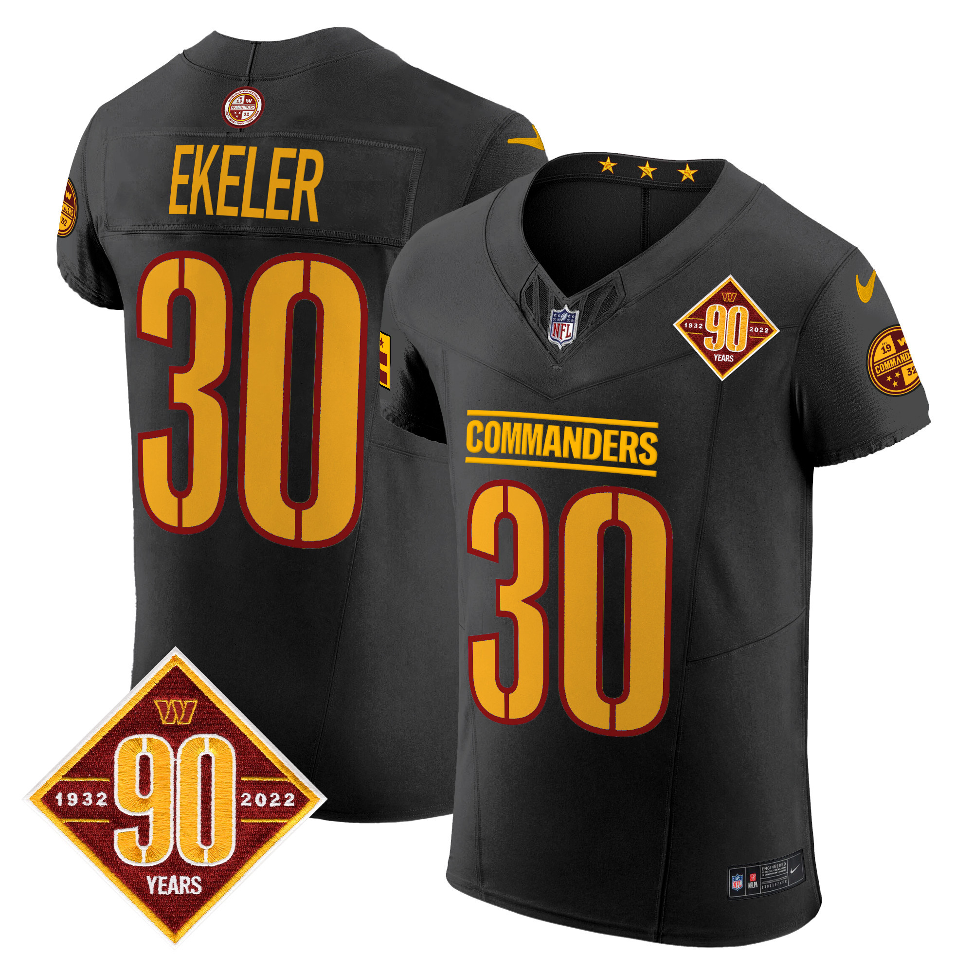 Austin Ekeler Men's Washington Commanders 90th Anniversary Patch Vapor Elite Black Jersey - All Stitched