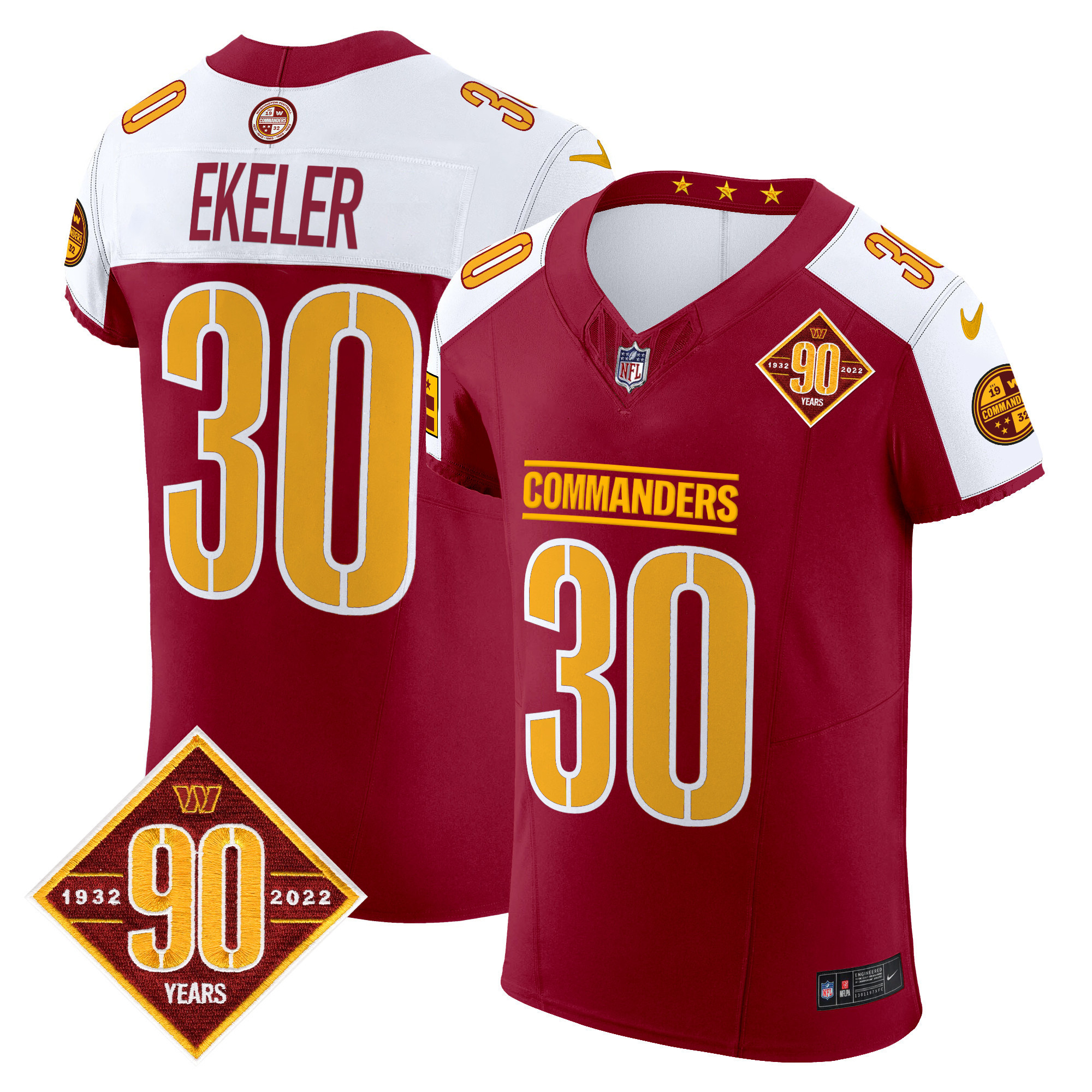 Austin Ekeler Men's Washington Commanders 90th Anniversary Patch Vapor Elite Burgundy Alternate Jersey - All Stitched