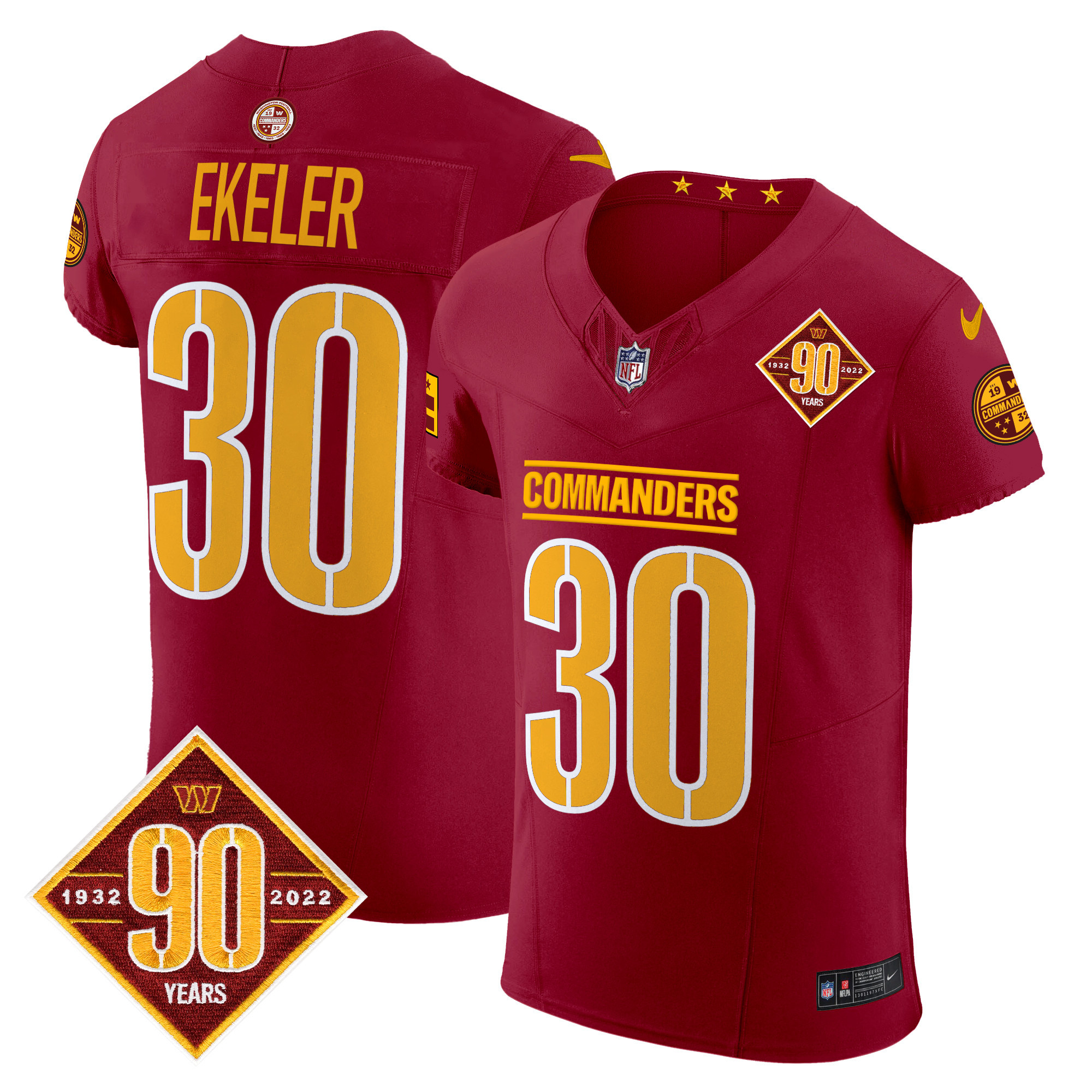 Austin Ekeler Men's Washington Commanders 90th Anniversary Patch Vapor Elite Burgundy Jersey - All Stitched