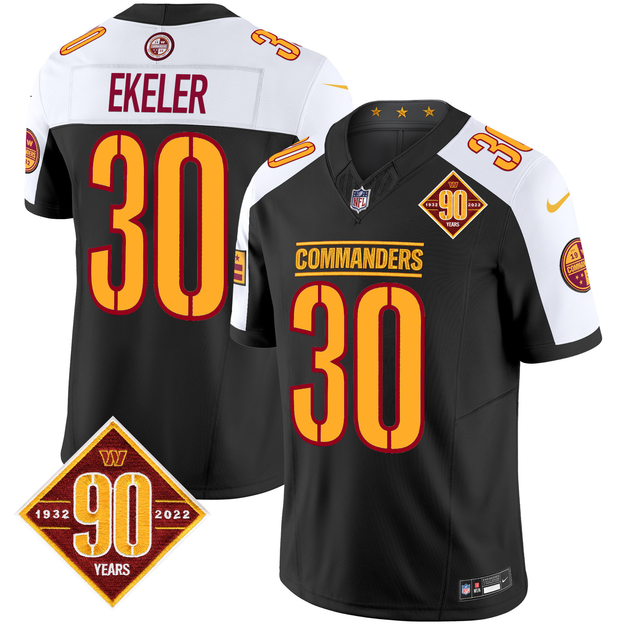 Austin Ekeler Men's Washington Commanders 90th Anniversary Patch Vapor Limited Black Alternate Jersey - All Stitched