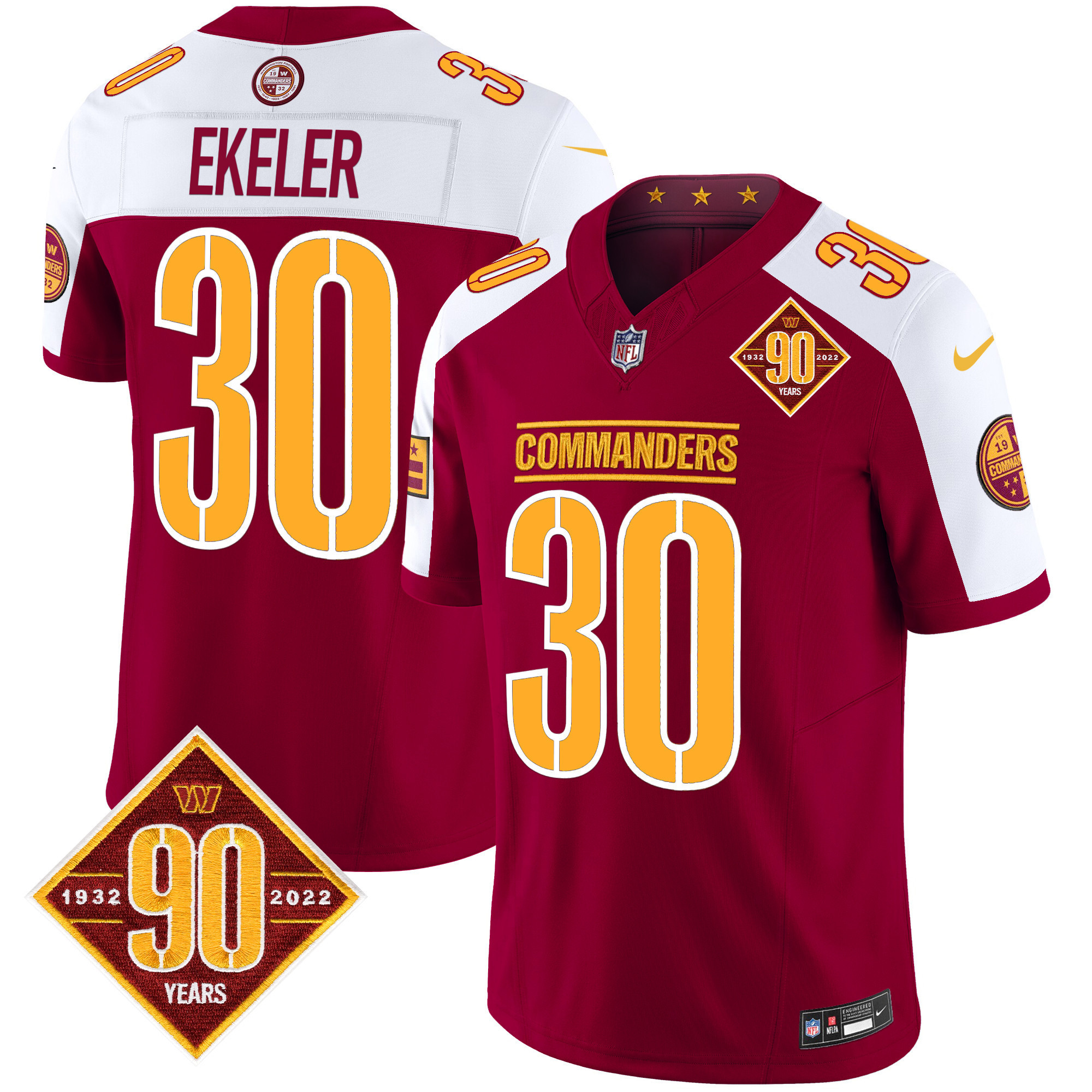 Austin Ekeler Men's Washington Commanders 90th Anniversary Patch Vapor Limited Burgundy Alternate Jersey - All Stitched