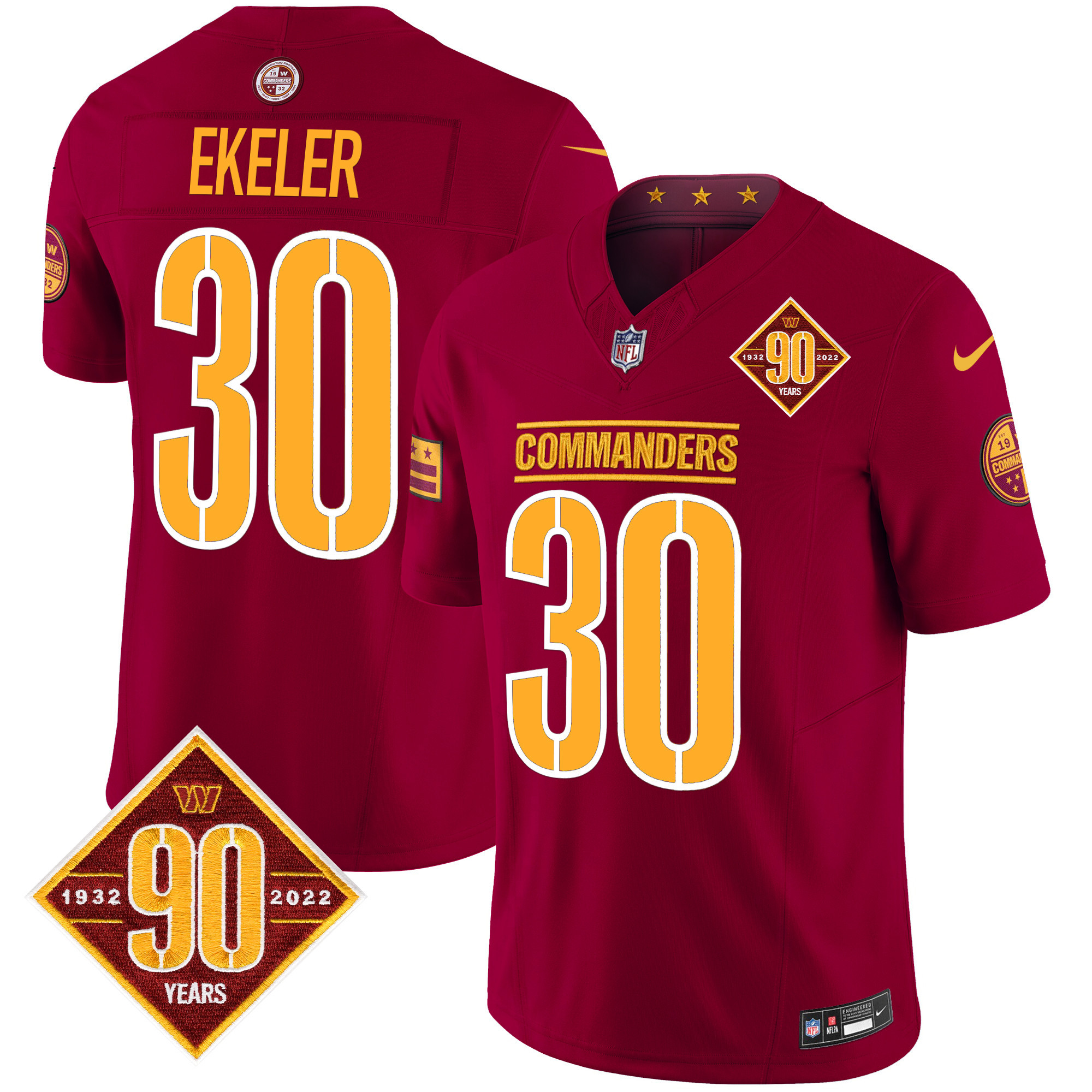 Austin Ekeler Men's Washington Commanders 90th Anniversary Patch Vapor Limited Burgundy Jersey - All Stitched