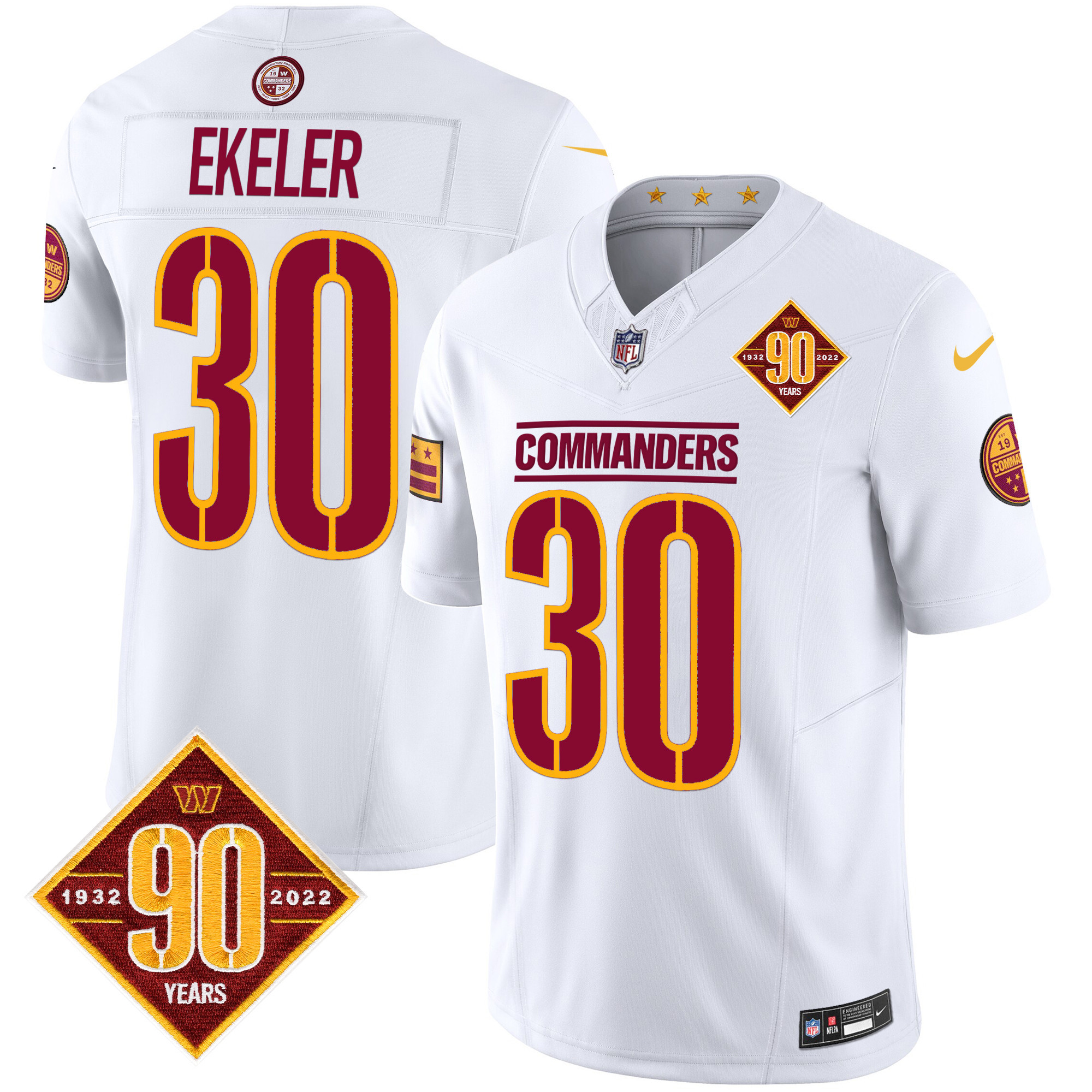 Austin Ekeler Men's Washington Commanders 90th Anniversary Patch Vapor Limited White Jersey - All Stitched