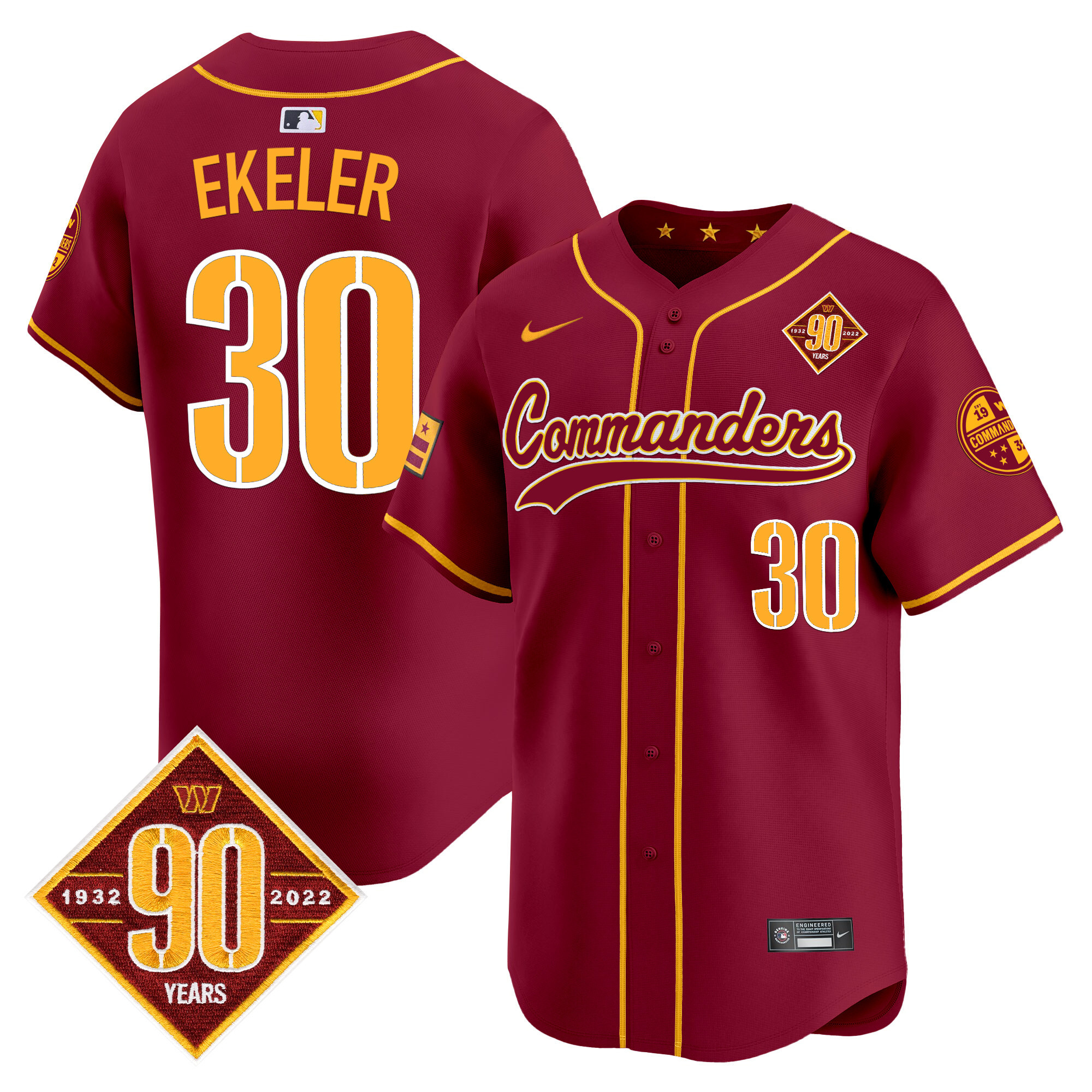 Austin Ekeler Men's Washington Commanders 90th Anniversary Patch Vapor Premier Limited Burgundy Jersey - All Stitched