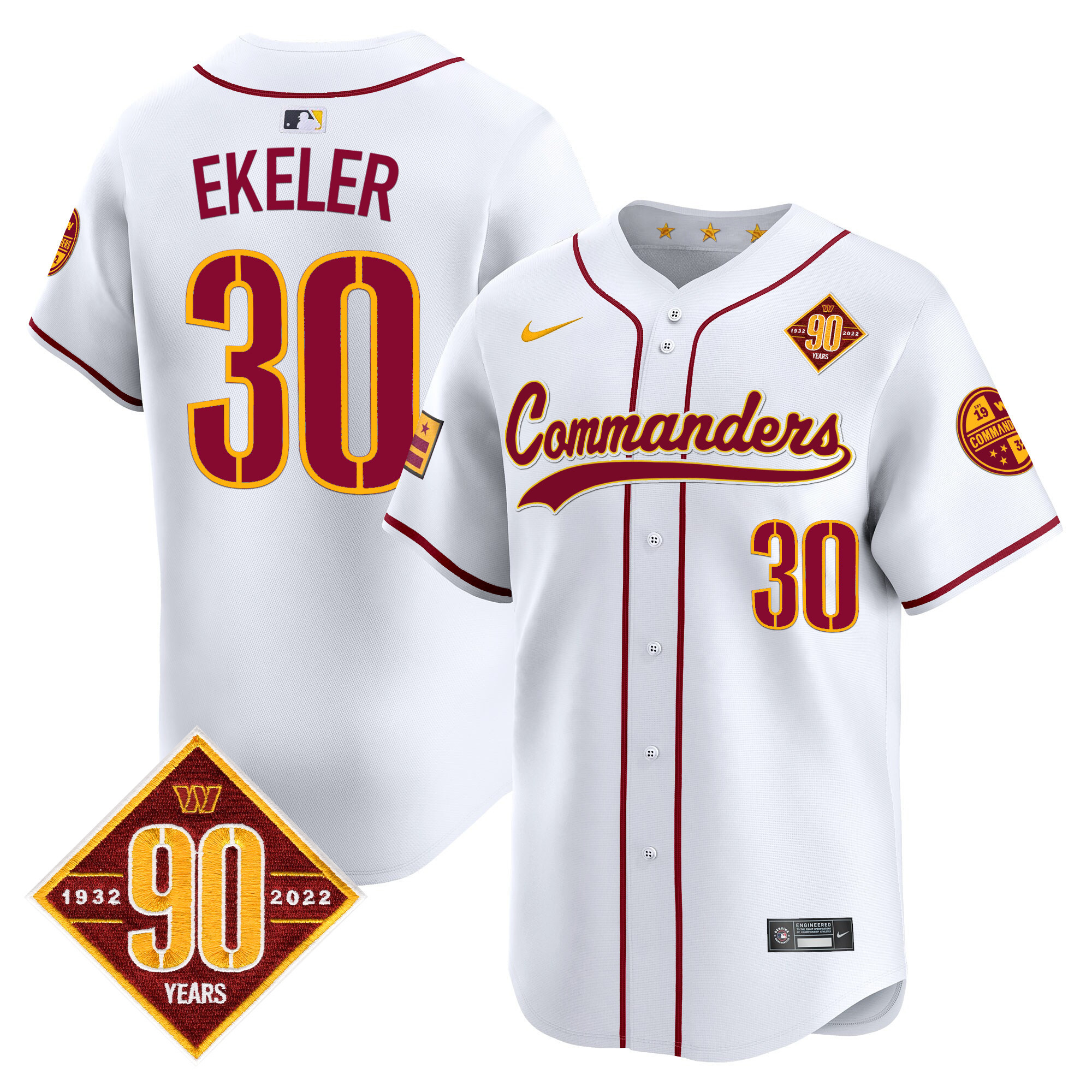 Austin Ekeler Men's Washington Commanders 90th Anniversary Patch Vapor Premier Limited White Jersey - All Stitched