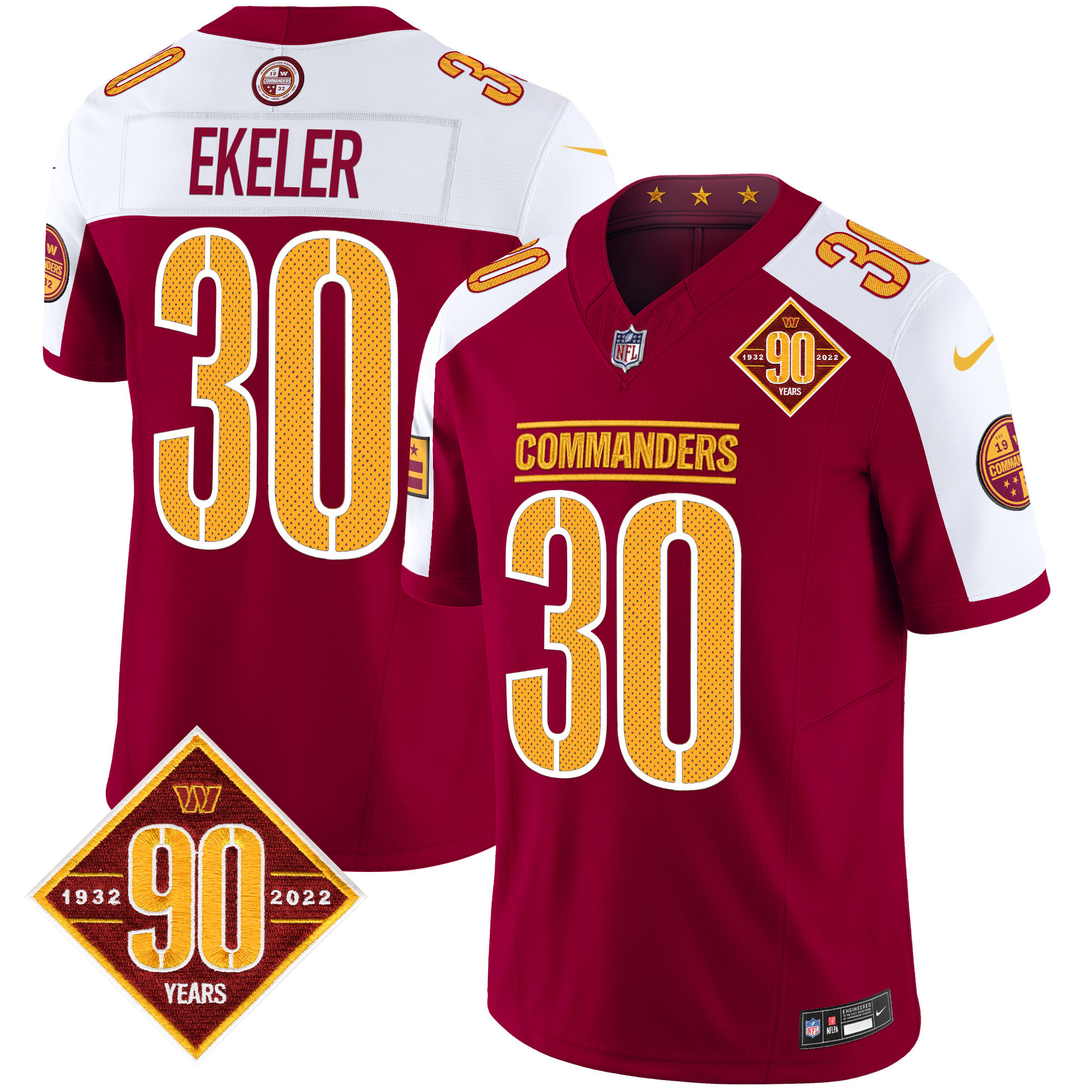 Austin Ekeler Men's Washington Commanders 90th Anniversary Vapor Limited Burgundy Alternate Jersey - All Stitched