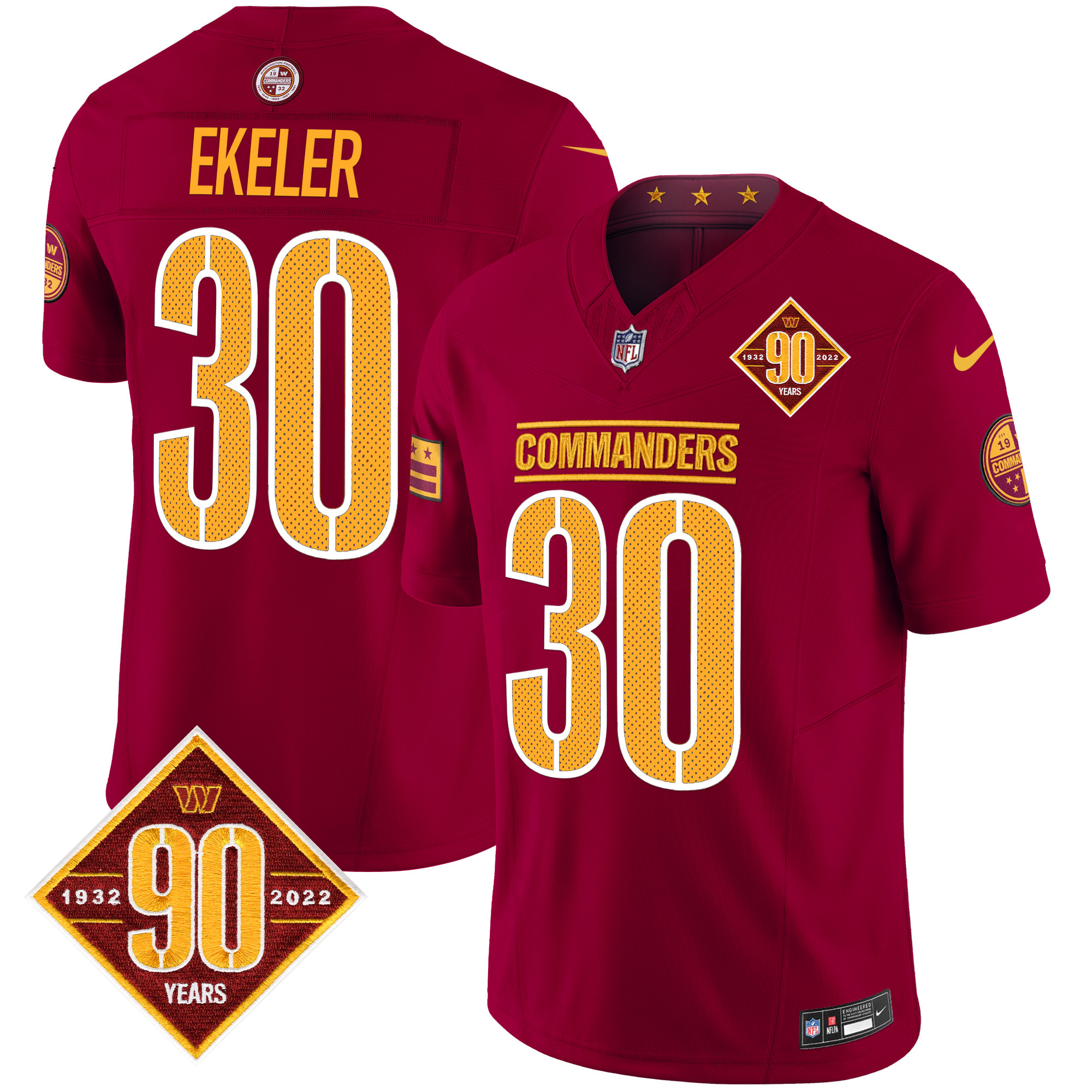 Austin Ekeler Men's Washington Commanders 90th Anniversary Vapor Limited Burgundy Jersey - All Stitched