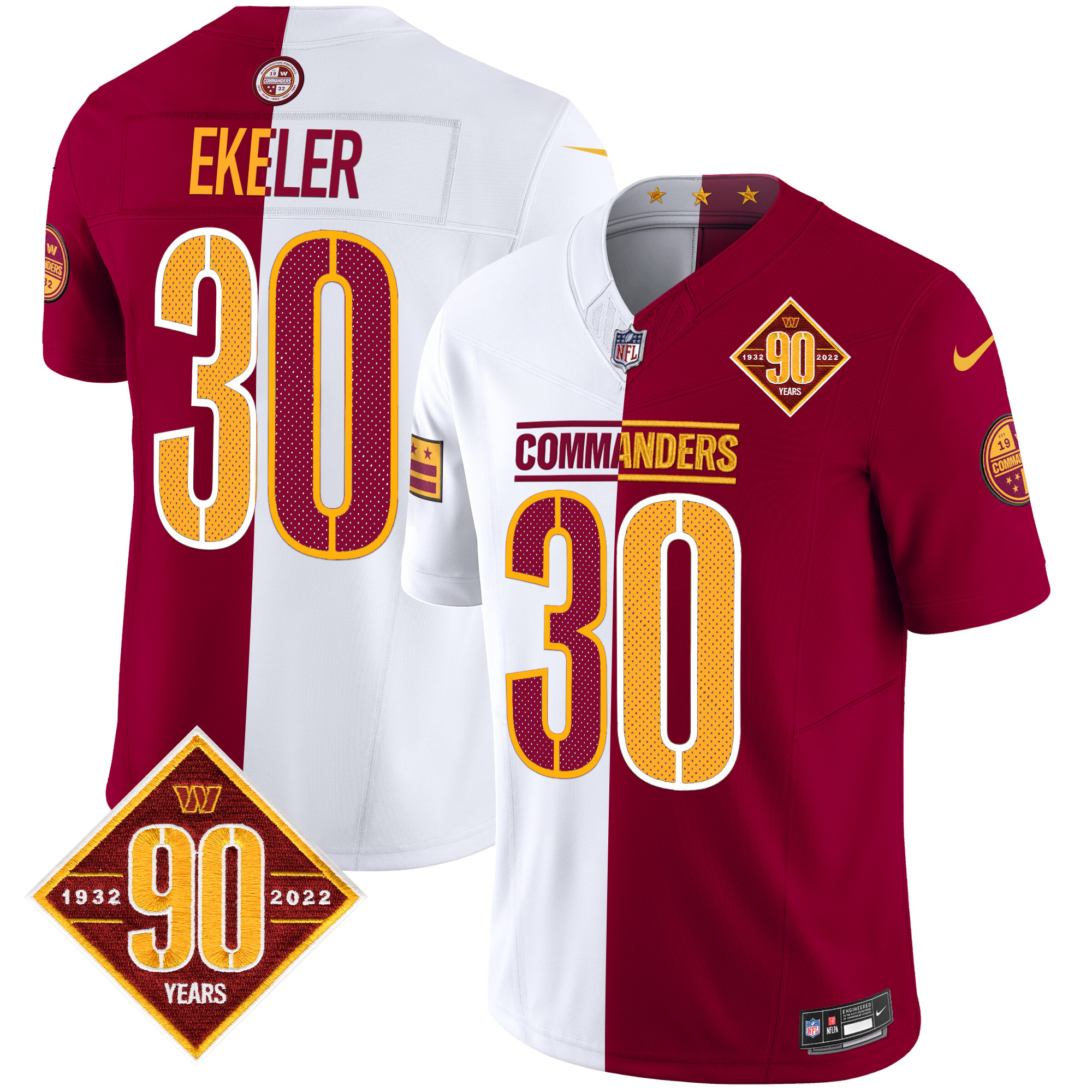 Austin Ekeler Men's Washington Commanders 90th Anniversary Vapor Limited Half Jersey - All Stitched