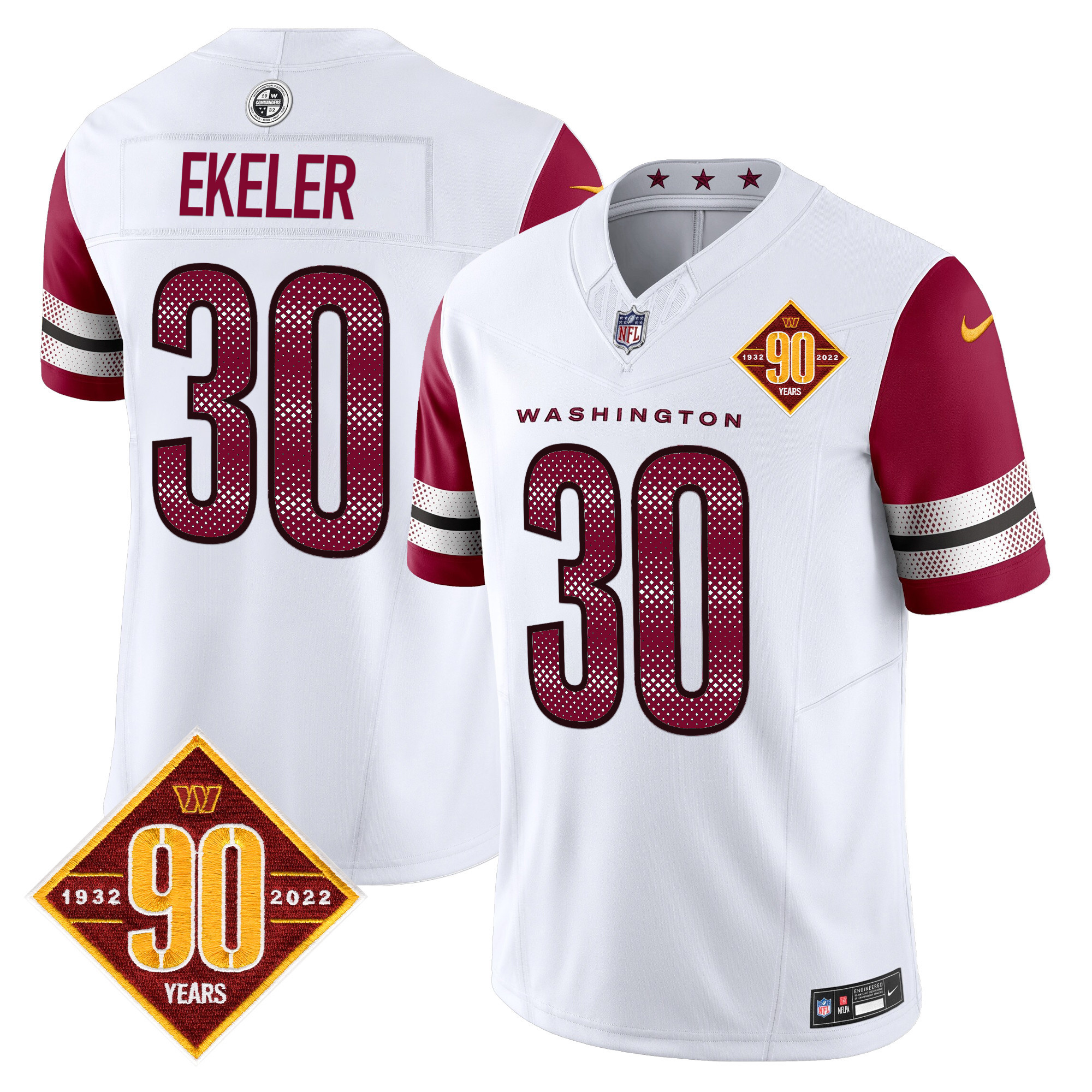 Austin Ekeler Men's Washington Commanders 90th Anniversary Vapor Limited White Jersey - All Stitched