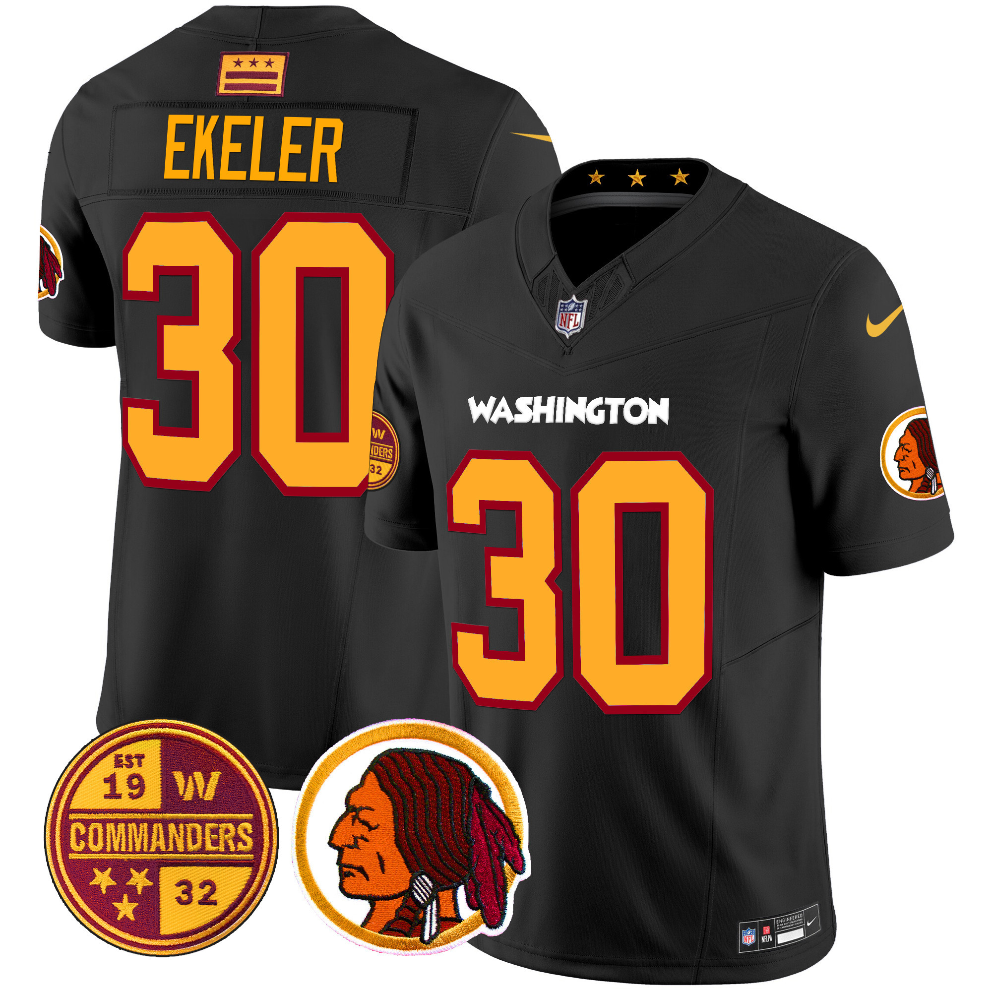 Austin Ekeler Men's Washington Half Washington Redskins & Washington Commanders Vapor Limited Black Jersey - All Stitched