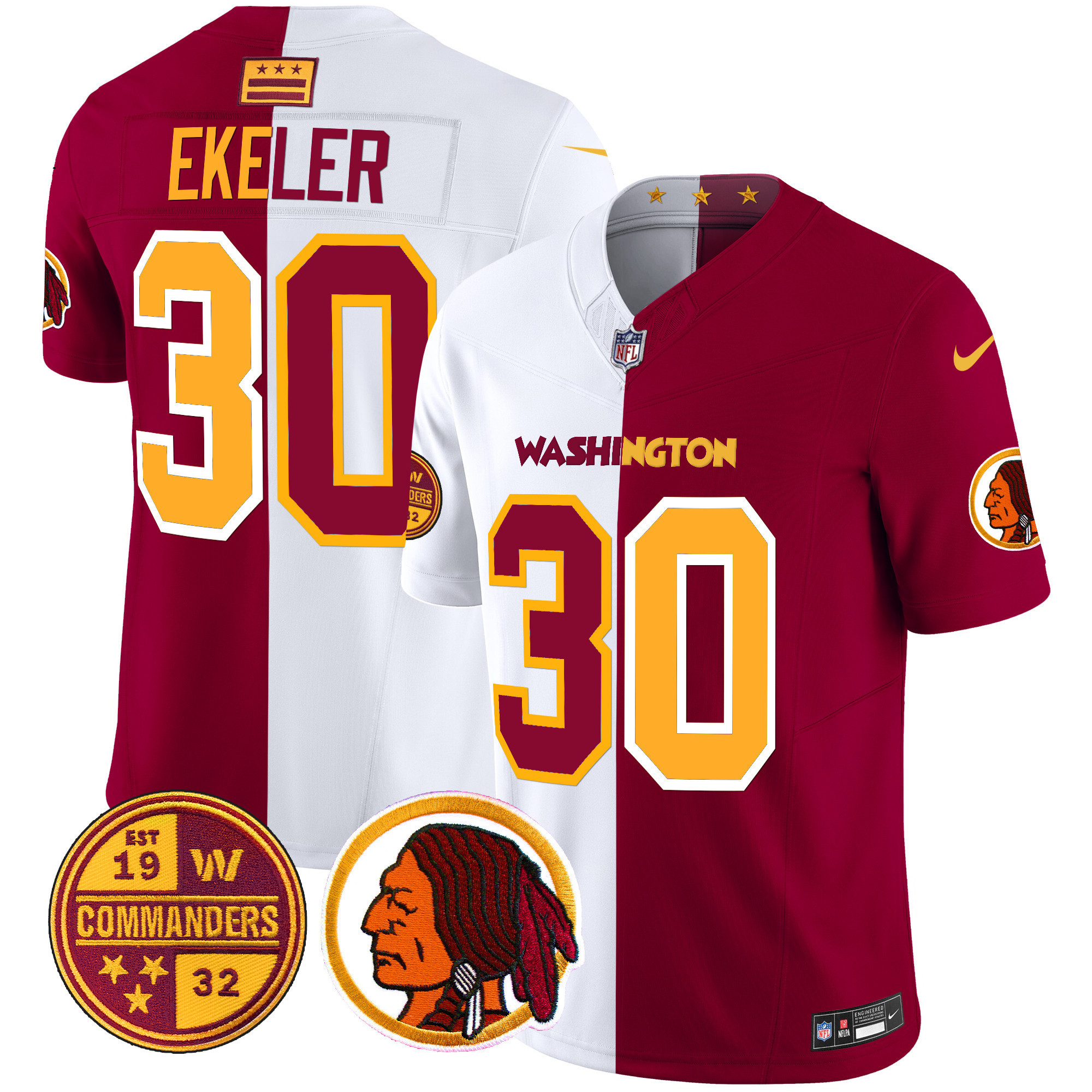 Austin Ekeler Men's Washington Half Washington Redskins & Washington Commanders Vapor Limited Half Jersey - All Stitched