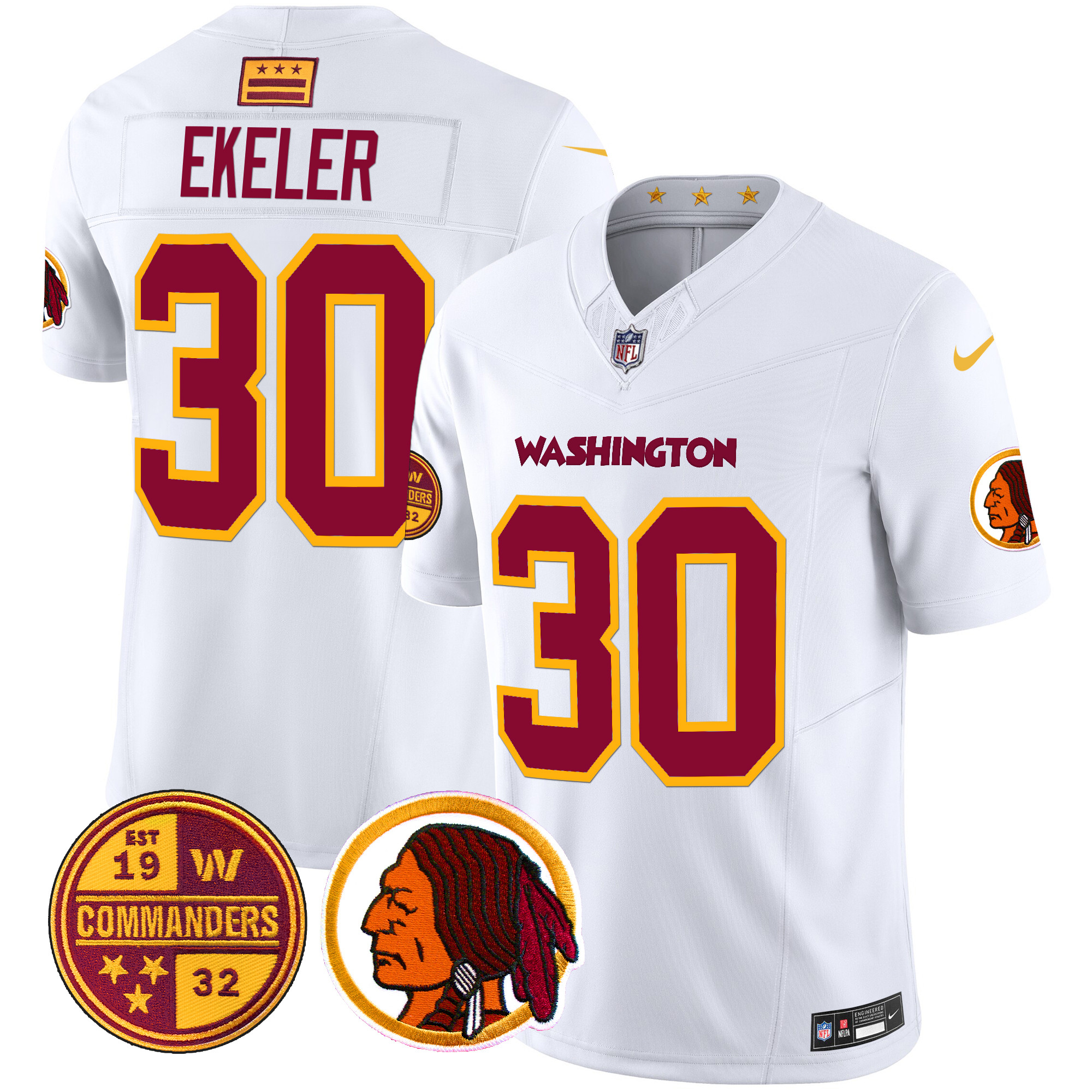 Austin Ekeler Men's Washington Half Washington Redskins & Washington Commanders Vapor Limited White Jersey - All Stitched