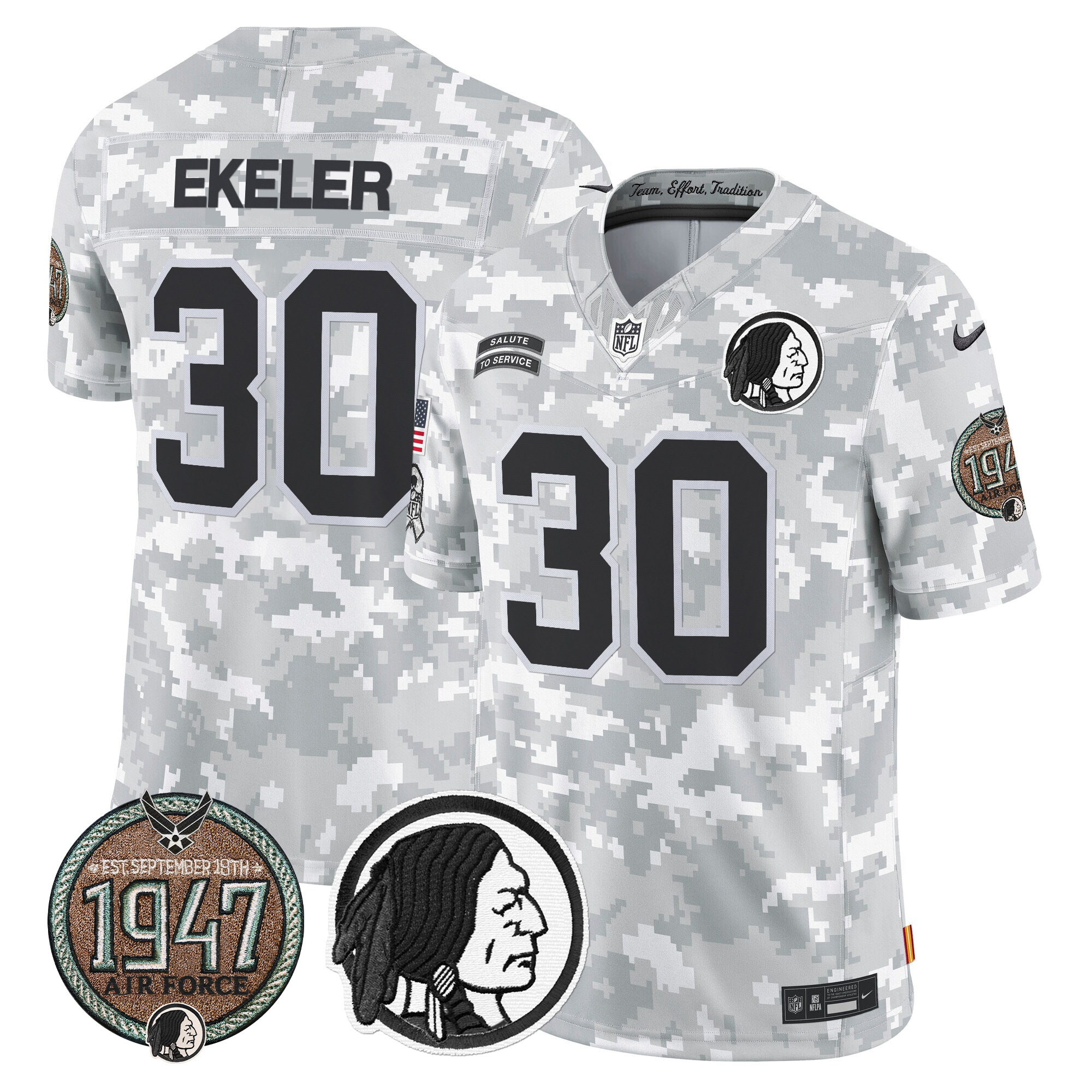 Austin Ekeler Men's Washington Redskins 2024 Salute to Service Establishment Year Patch Vapor Limited Air Force Jersey - All Stitched