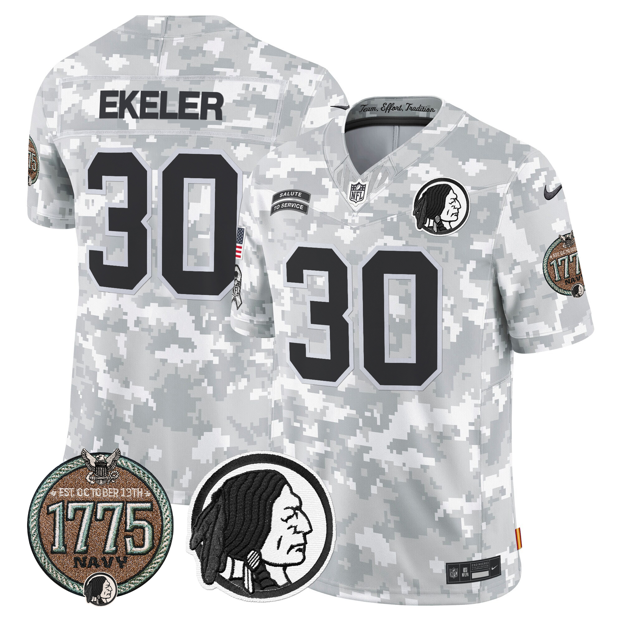 Austin Ekeler Men's Washington Redskins 2024 Salute to Service Establishment Year Patch Vapor Limited Navy Jersey - All Stitched