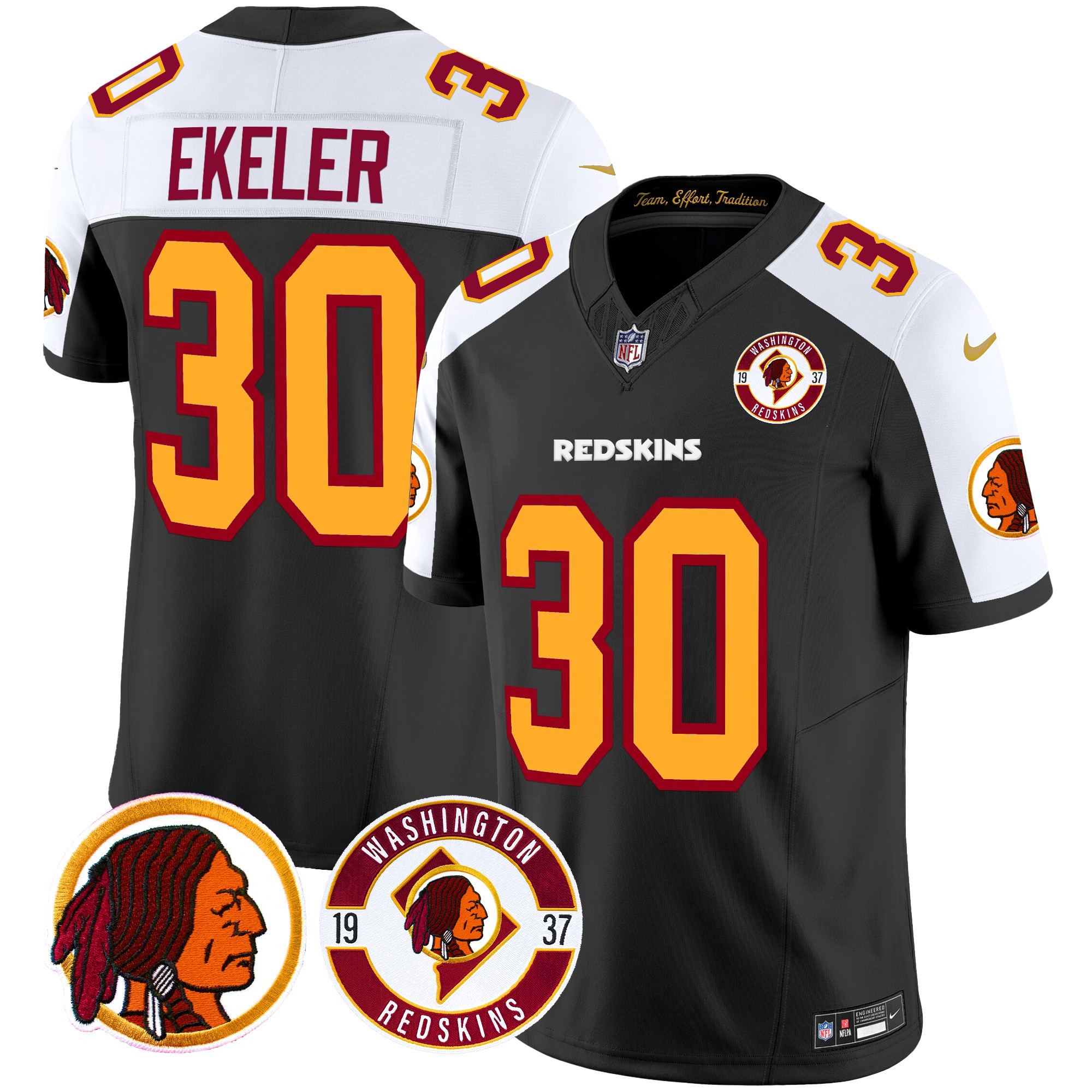 Austin Ekeler Men's Washington Redskins 2024 Vapor Limited Black Alternate Jersey - All Stitched