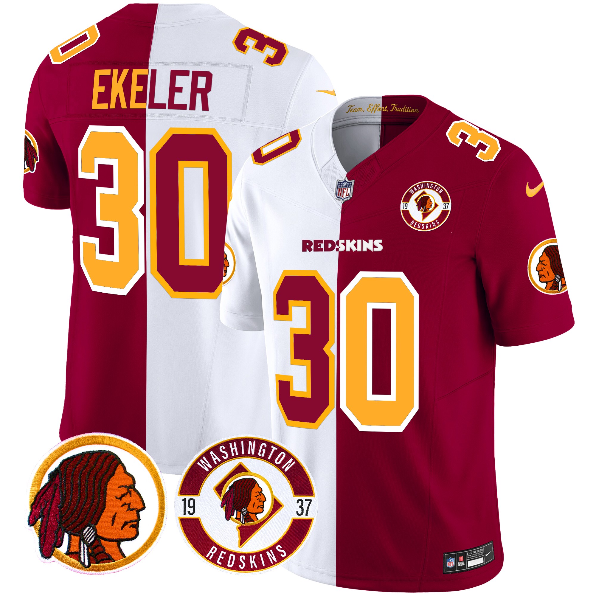 Austin Ekeler Men's Washington Redskins 2024 Vapor Limited Half Jersey - All Stitched