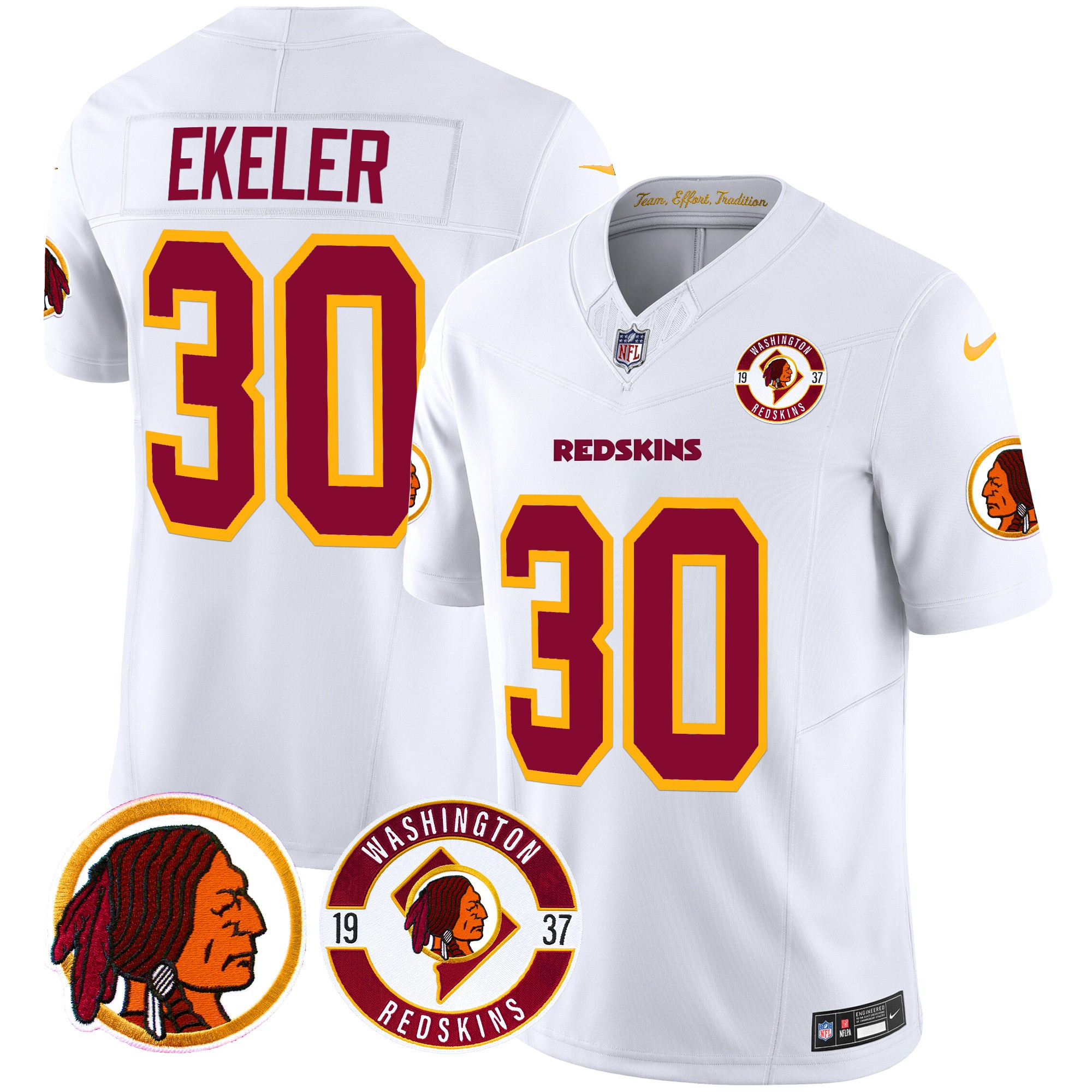 Austin Ekeler Men's Washington Redskins 2024 Vapor Limited White Jersey - All Stitched