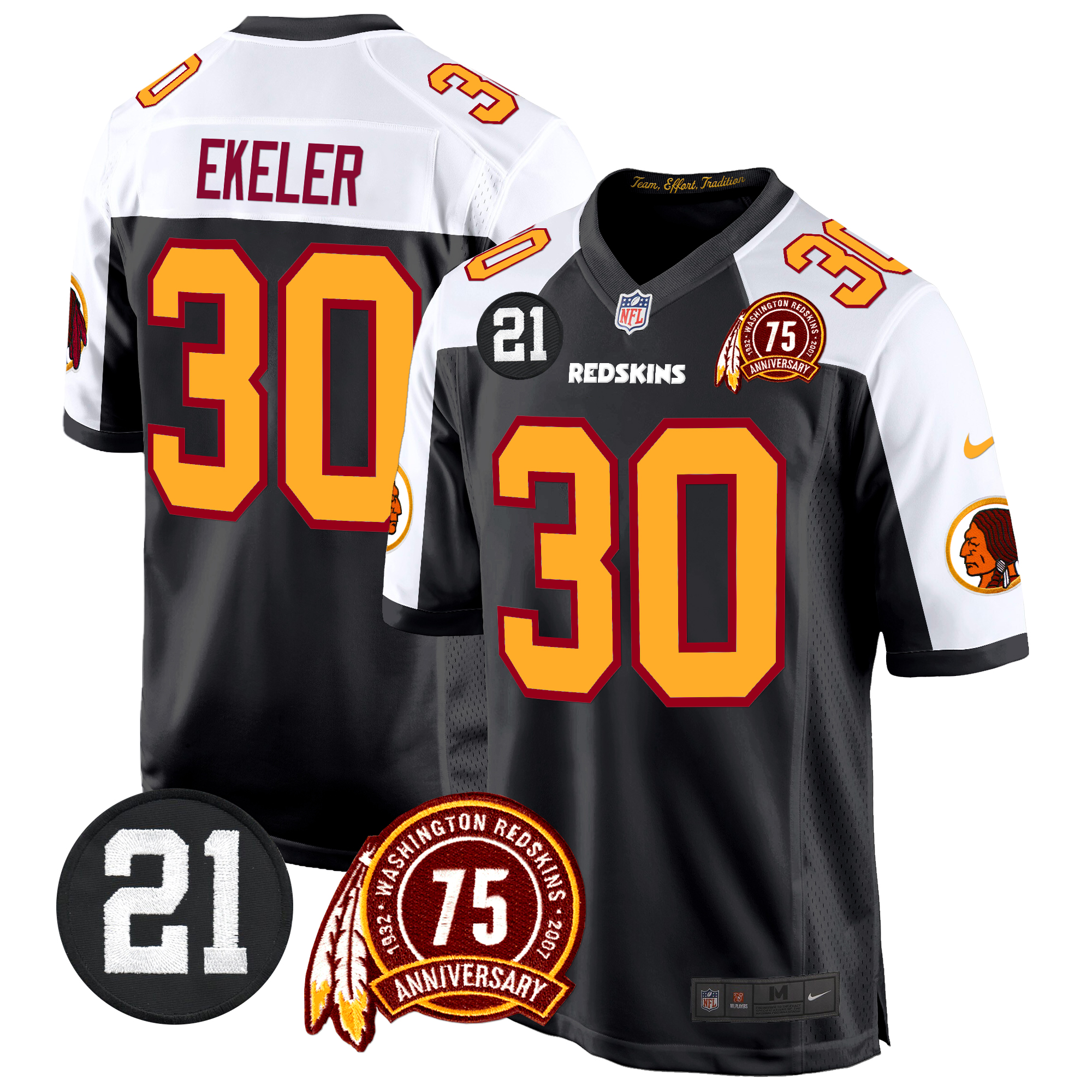 Austin Ekeler Men's Washington Redskins 75th & Sean Taylor Patch Game Black Alternate Jersey - All Stitched