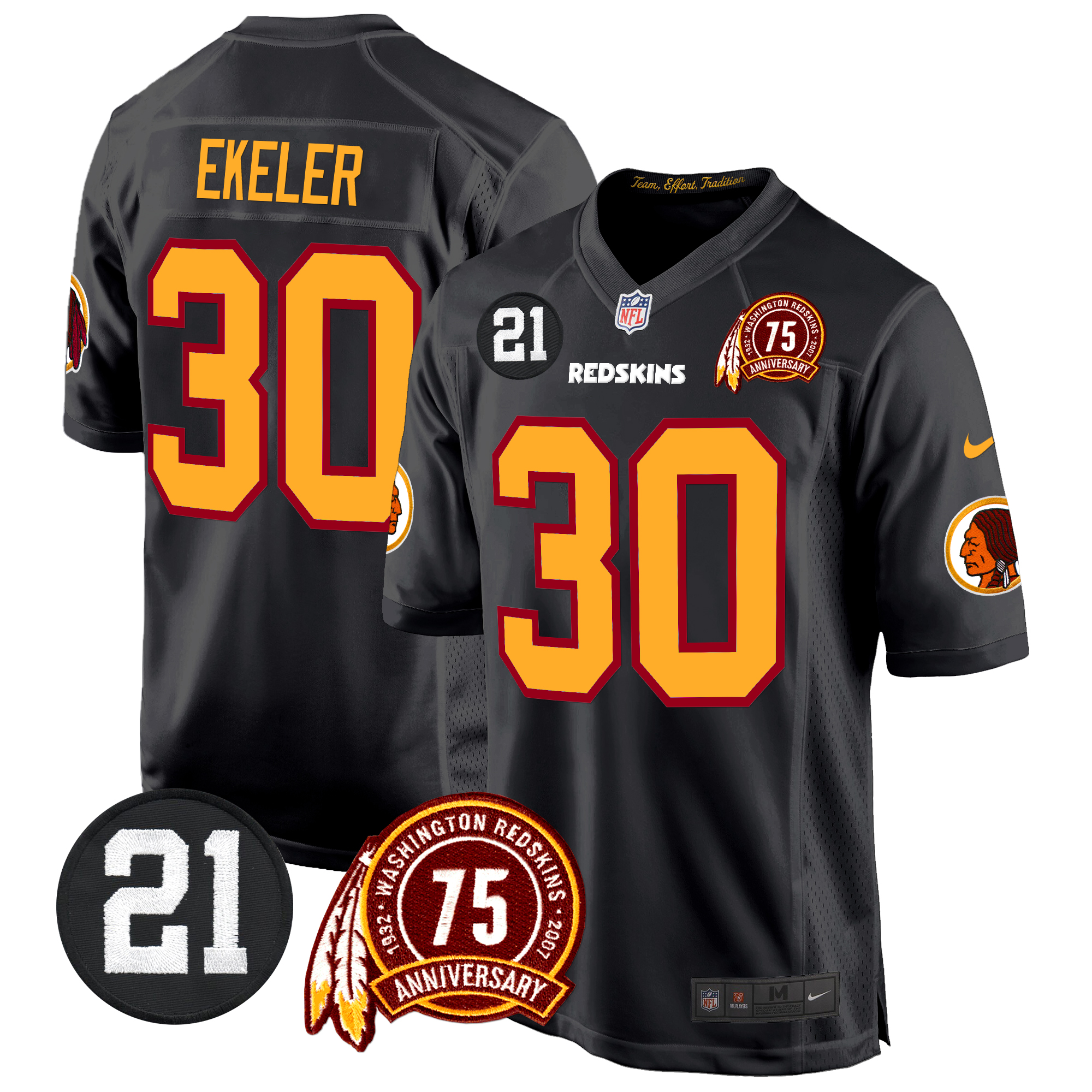 Austin Ekeler Men's Washington Redskins 75th & Sean Taylor Patch Game Black Jersey - All Stitched