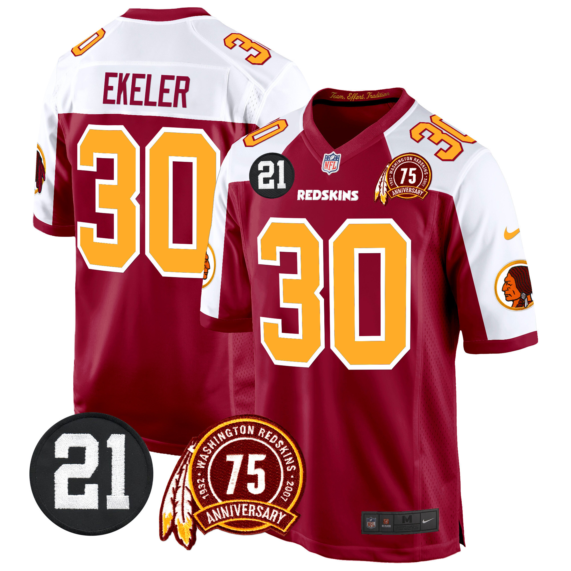 Austin Ekeler Men's Washington Redskins 75th & Sean Taylor Patch Game Burgundy Alternate Jersey - All Stitched