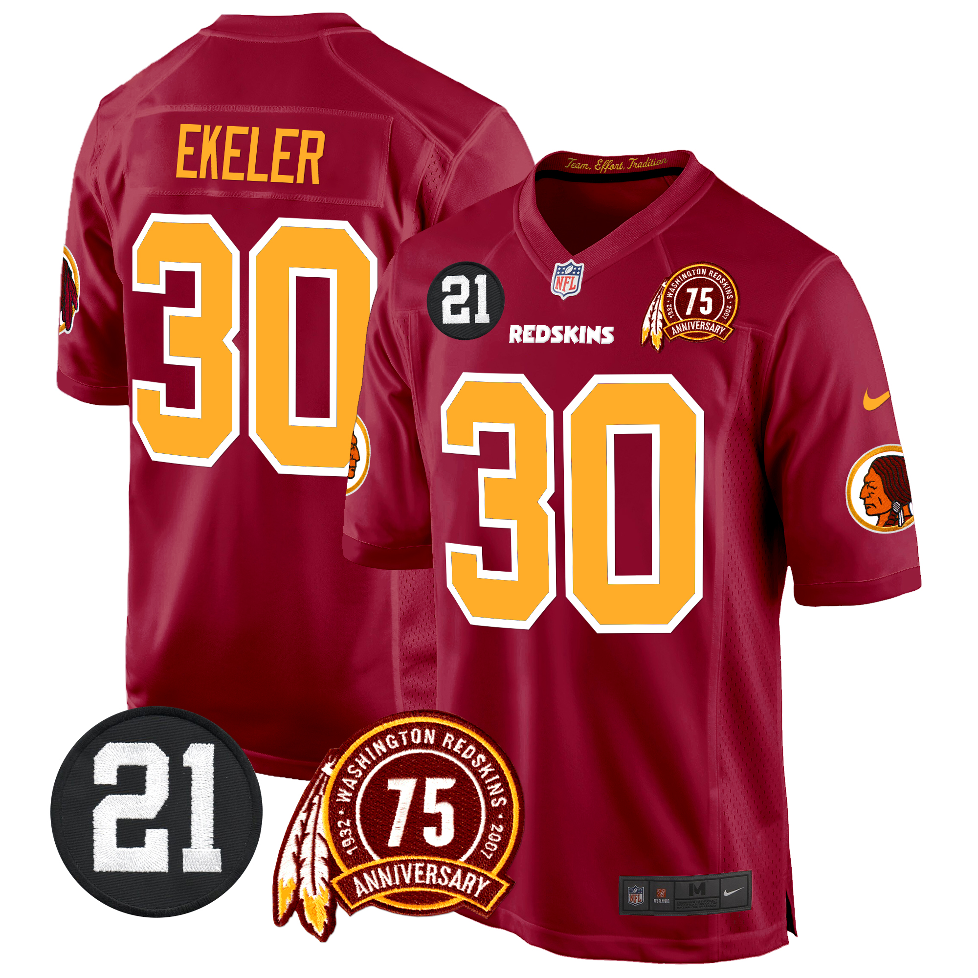 Austin Ekeler Men's Washington Redskins 75th & Sean Taylor Patch Game Burgundy Jersey - All Stitched