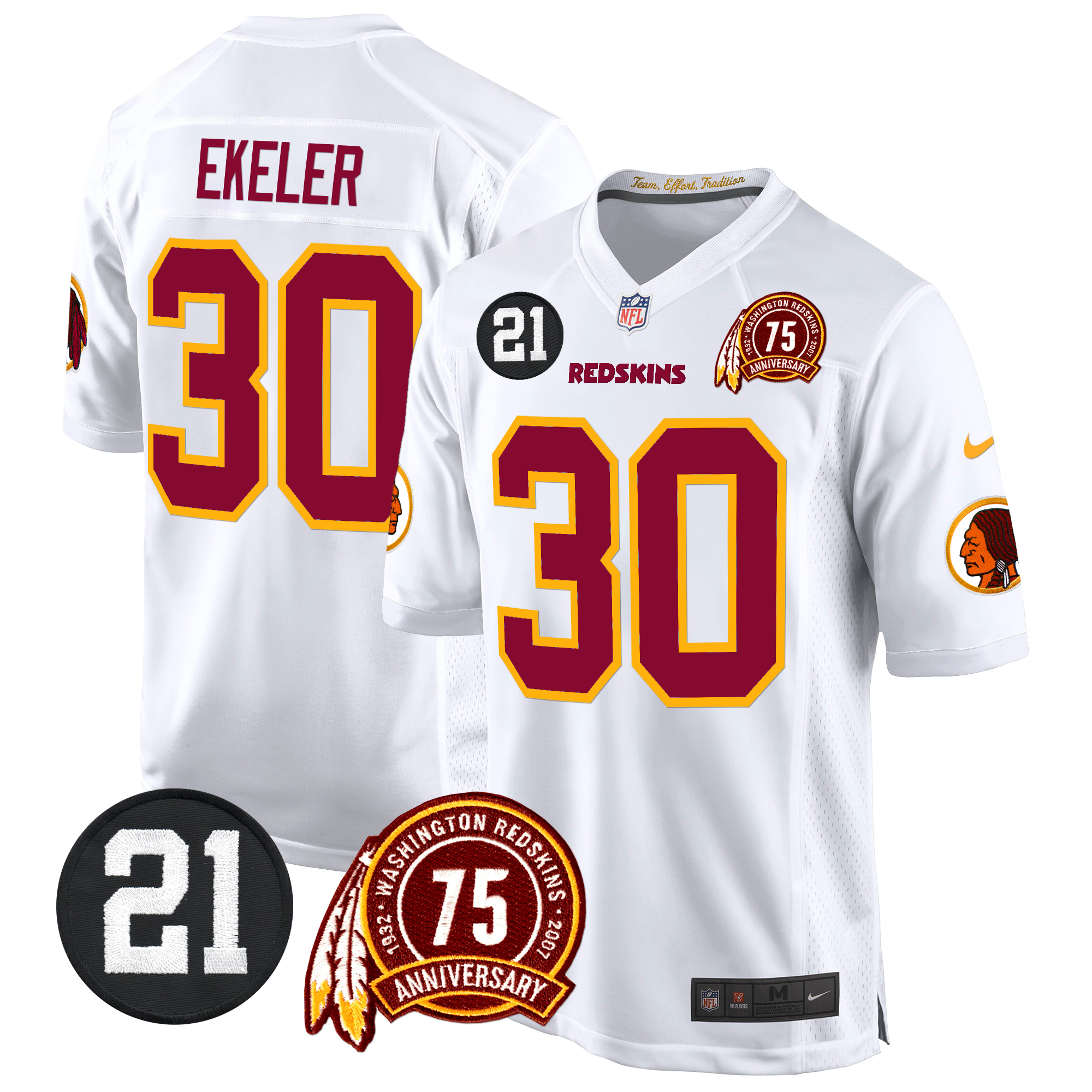 Austin Ekeler Men's Washington Redskins 75th & Sean Taylor Patch Game White Jersey - All Stitched