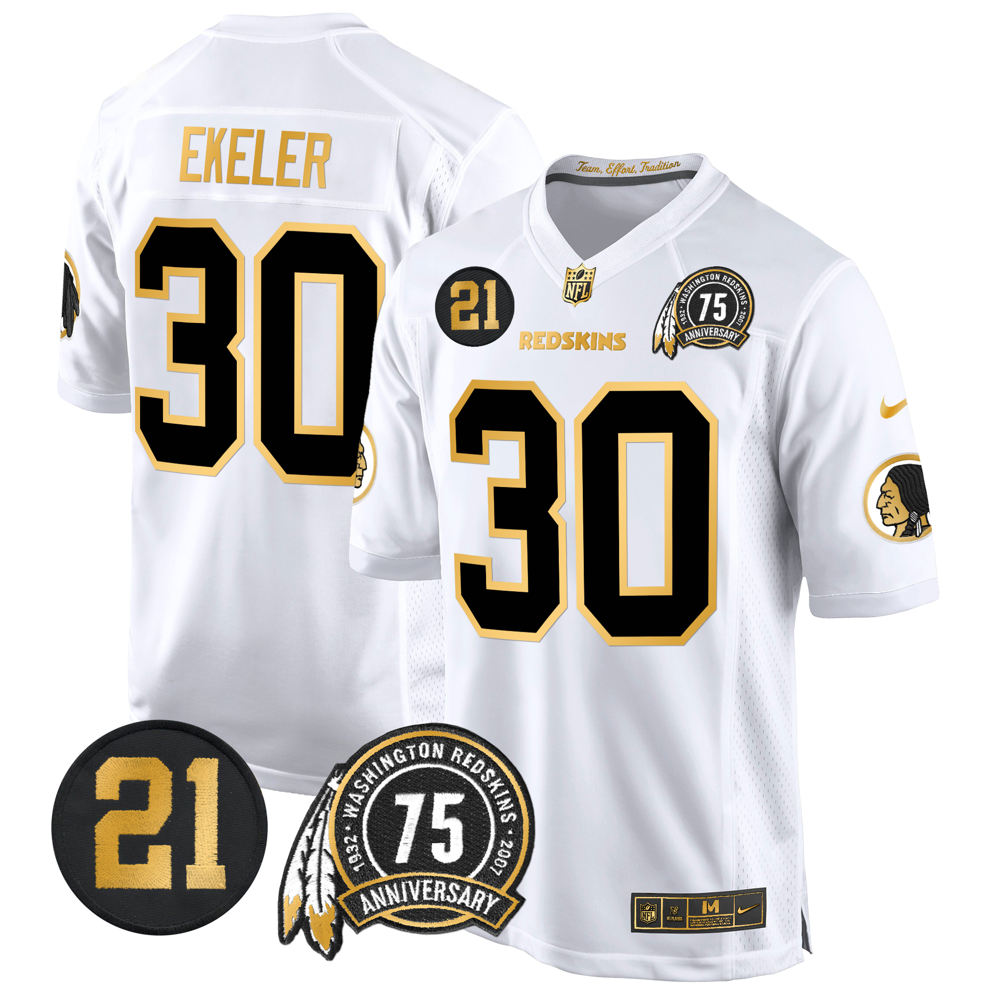 Austin Ekeler Men's Washington Redskins 75th & Sean Taylor Patch Gold Game White Gold Jersey - All Stitched