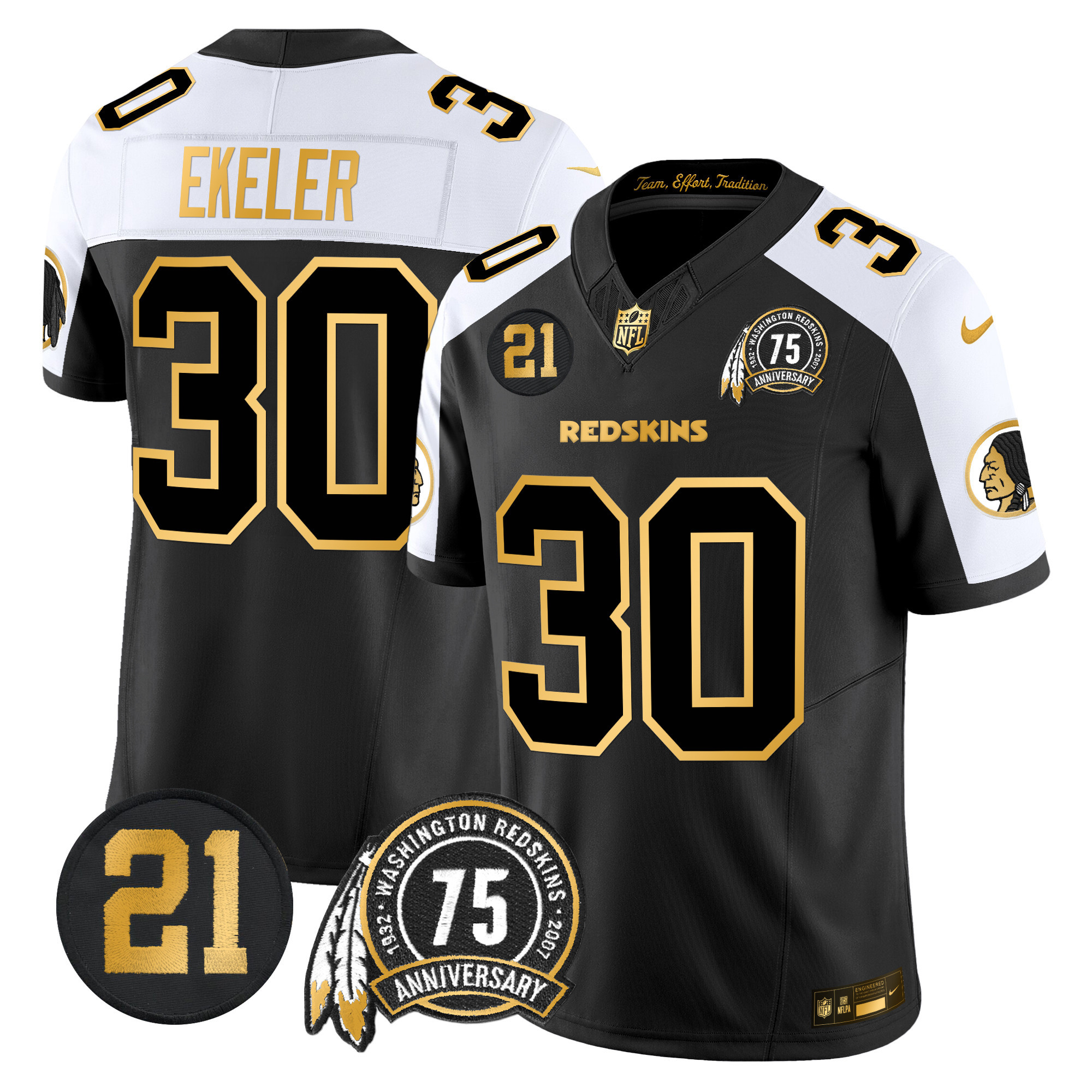 Austin Ekeler Men's Washington Redskins 75th & Sean Taylor Patch Gold Vapor Limited Alternate Jersey - All Stitched