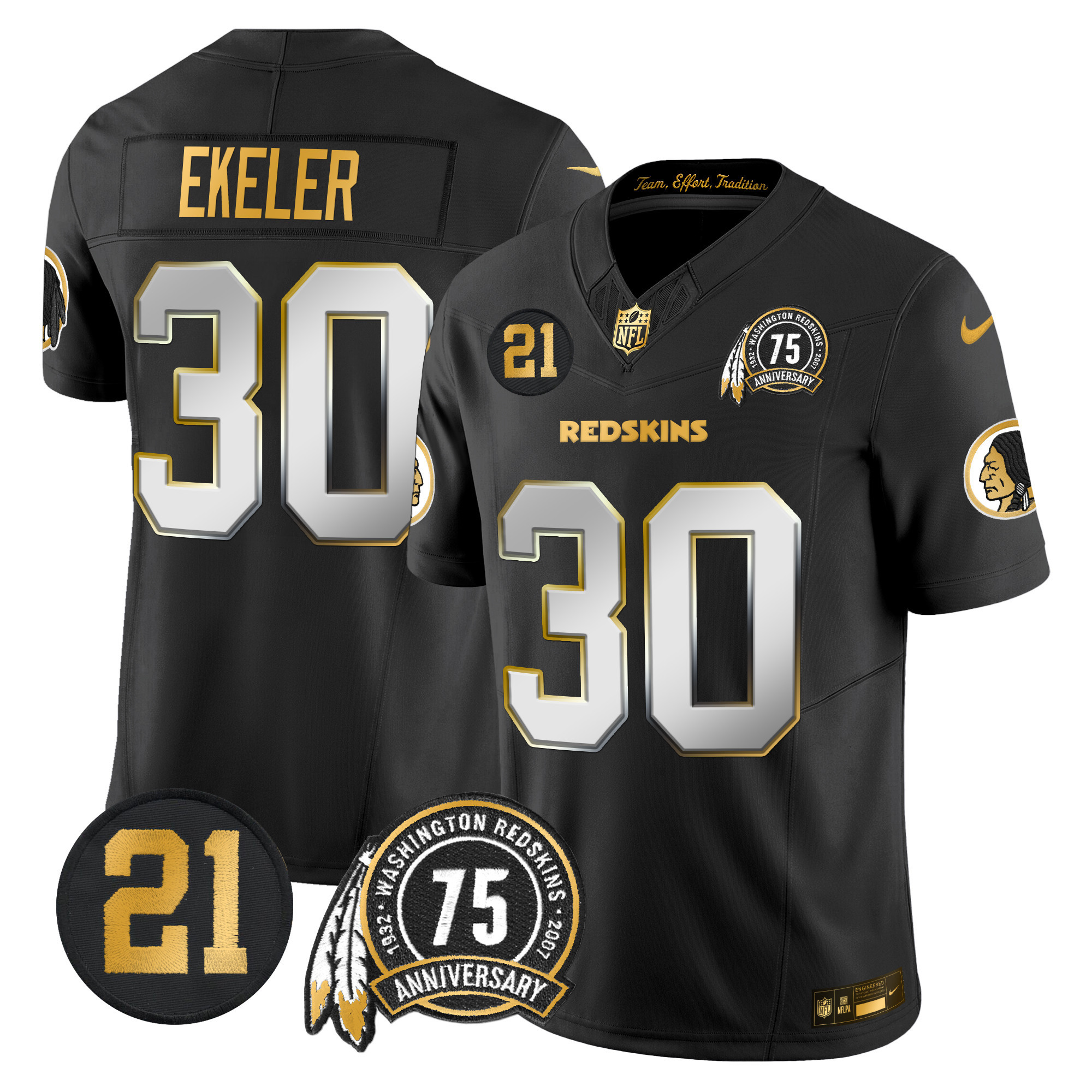 Austin Ekeler Men's Washington Redskins 75th & Sean Taylor Patch Gold Vapor Limited Black Limited Jersey - All Stitched