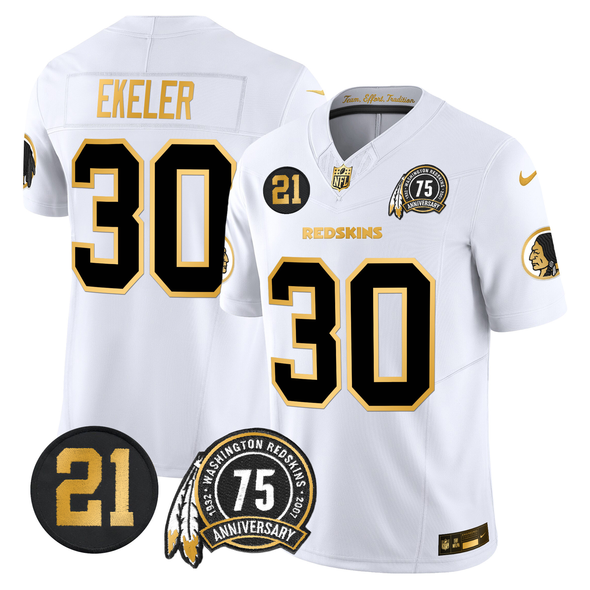 Austin Ekeler Men's Washington Redskins 75th & Sean Taylor Patch Gold Vapor Limited White Gold Jersey - All Stitched