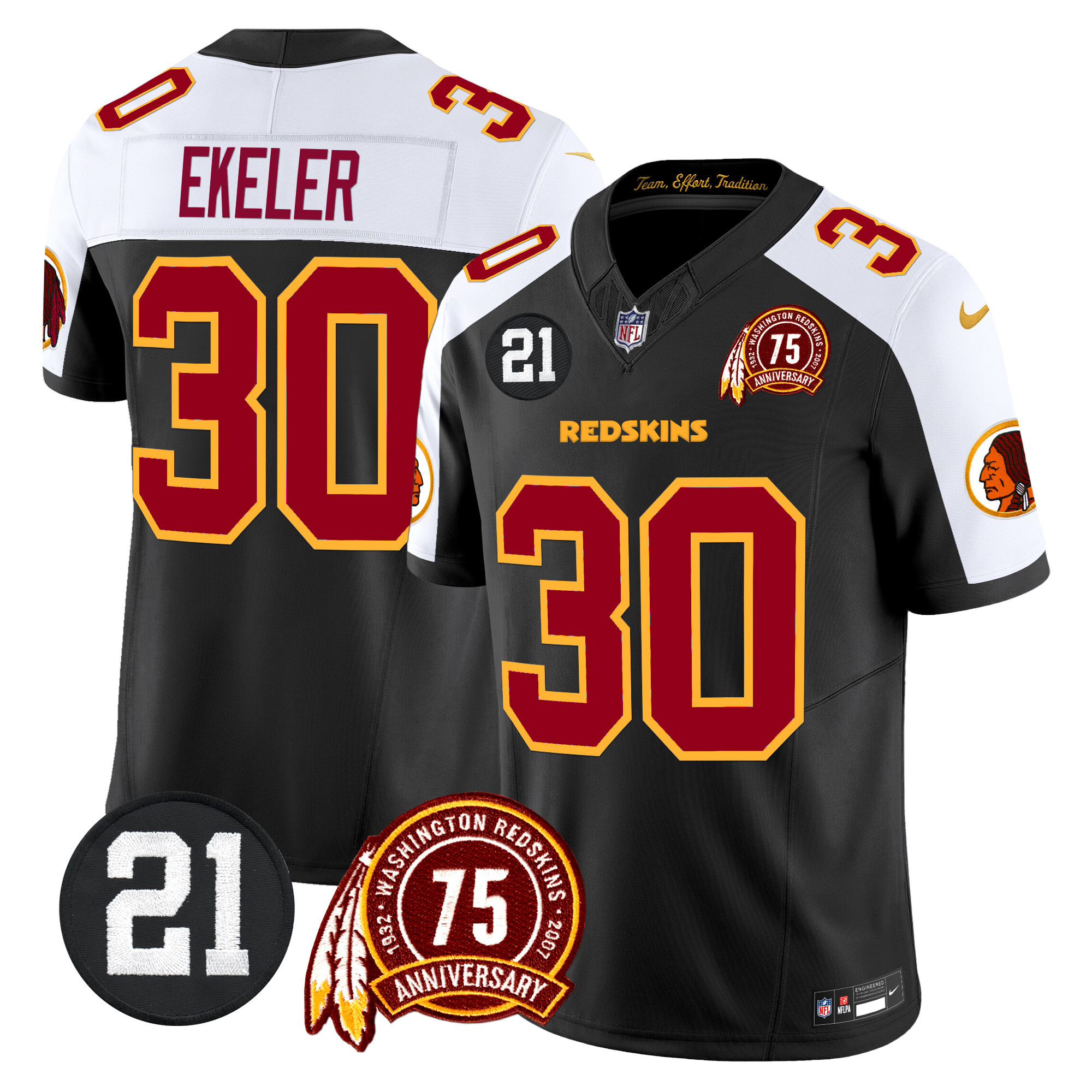 Austin Ekeler Men's Washington Redskins 75th & Sean Taylor Patch Vapor Limited Black Alternate Jersey - All Stitched