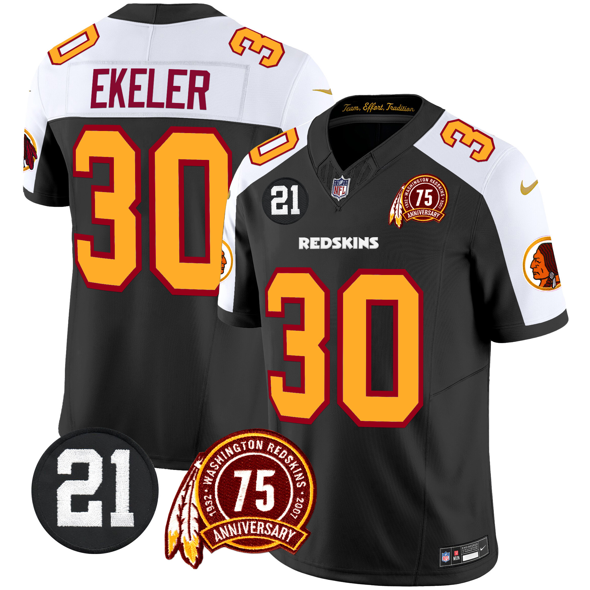 Austin Ekeler Men's Washington Redskins 75th & Sean Taylor Patch Vapor Limited Black Alternate Jersey - All Stitched