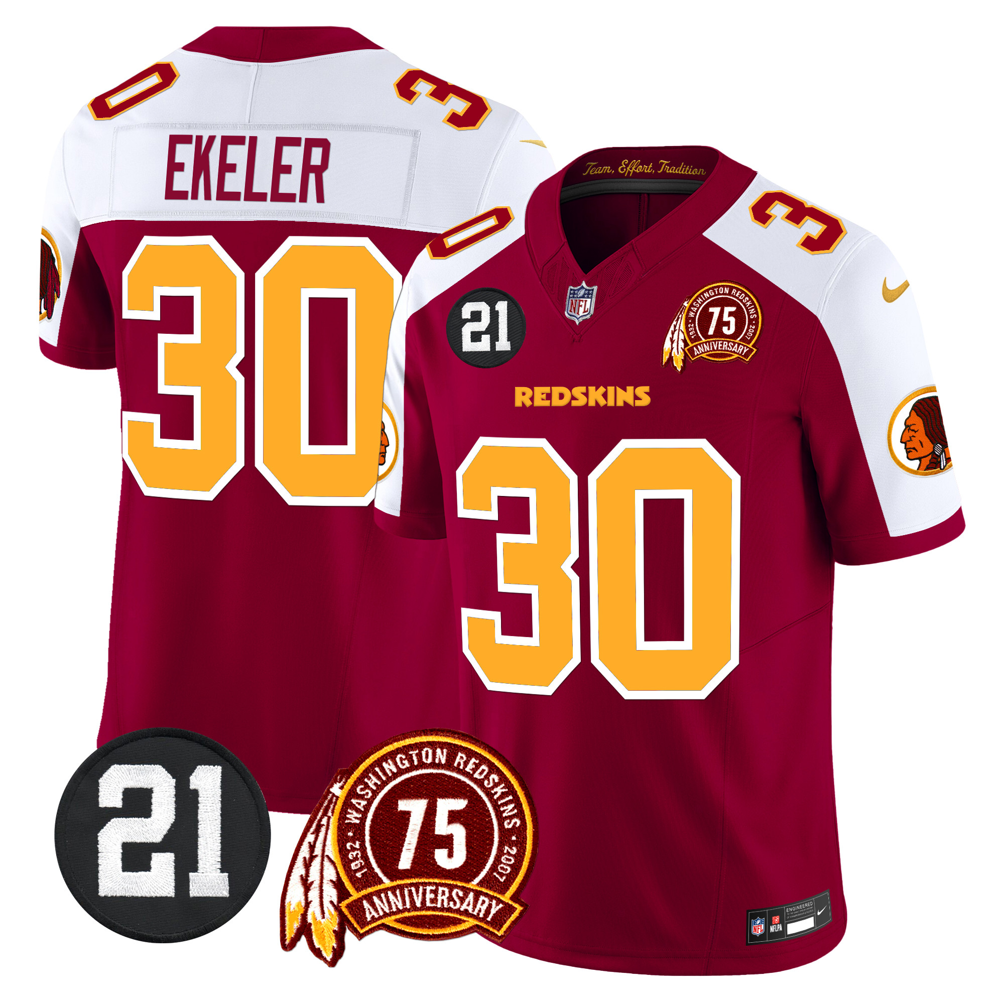 Austin Ekeler Men's Washington Redskins 75th & Sean Taylor Patch Vapor Limited Burgundy Alternate Jersey - All Stitched