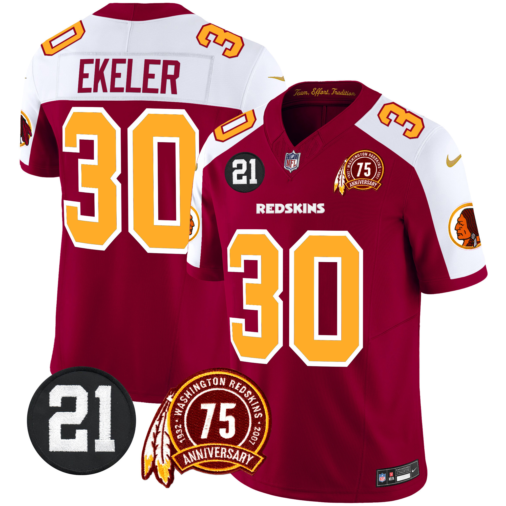 Austin Ekeler Men's Washington Redskins 75th & Sean Taylor Patch Vapor Limited Burgundy Alternate Jersey - All Stitched