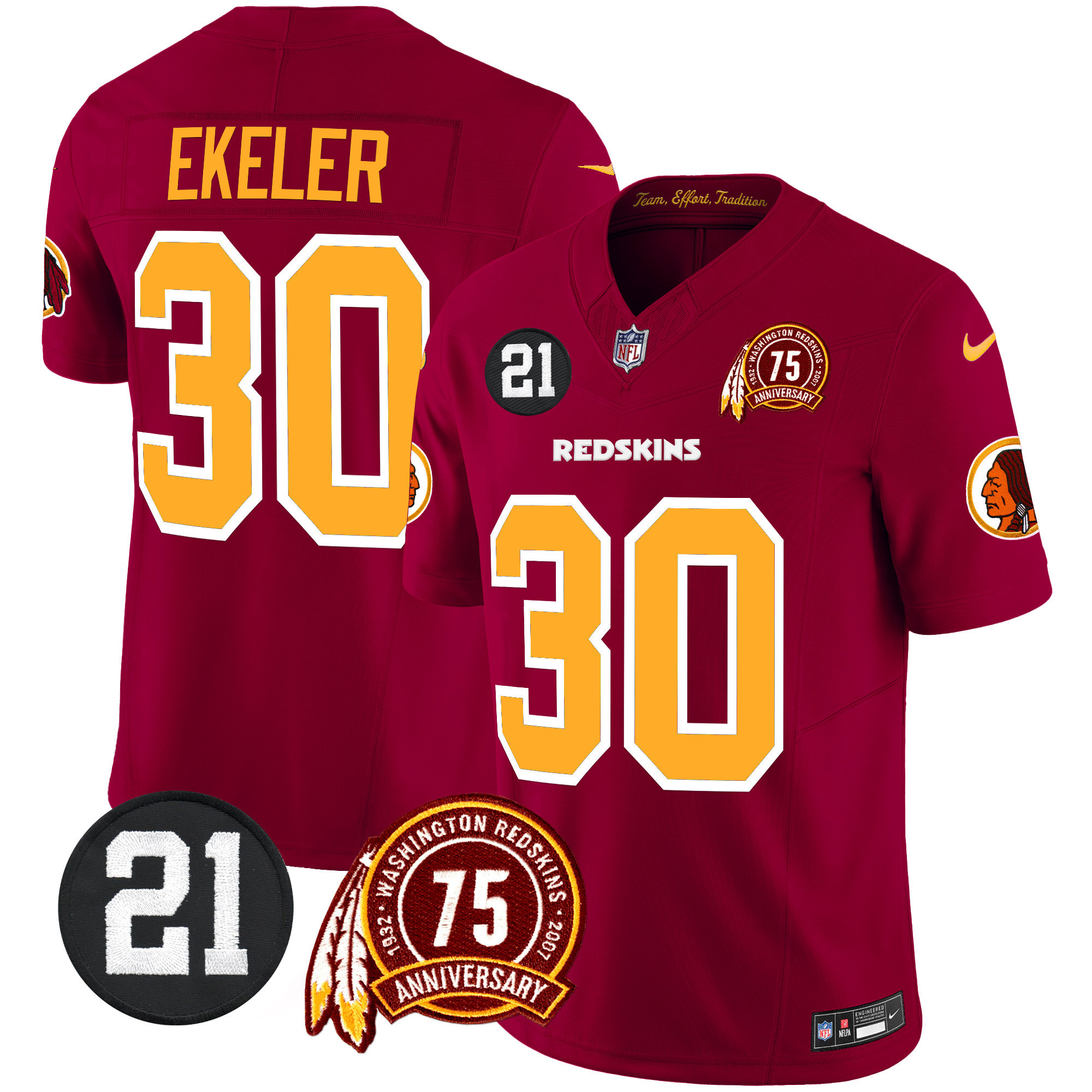 Austin Ekeler Men's Washington Redskins 75th & Sean Taylor Patch Vapor Limited Burgundy Jersey - All Stitched