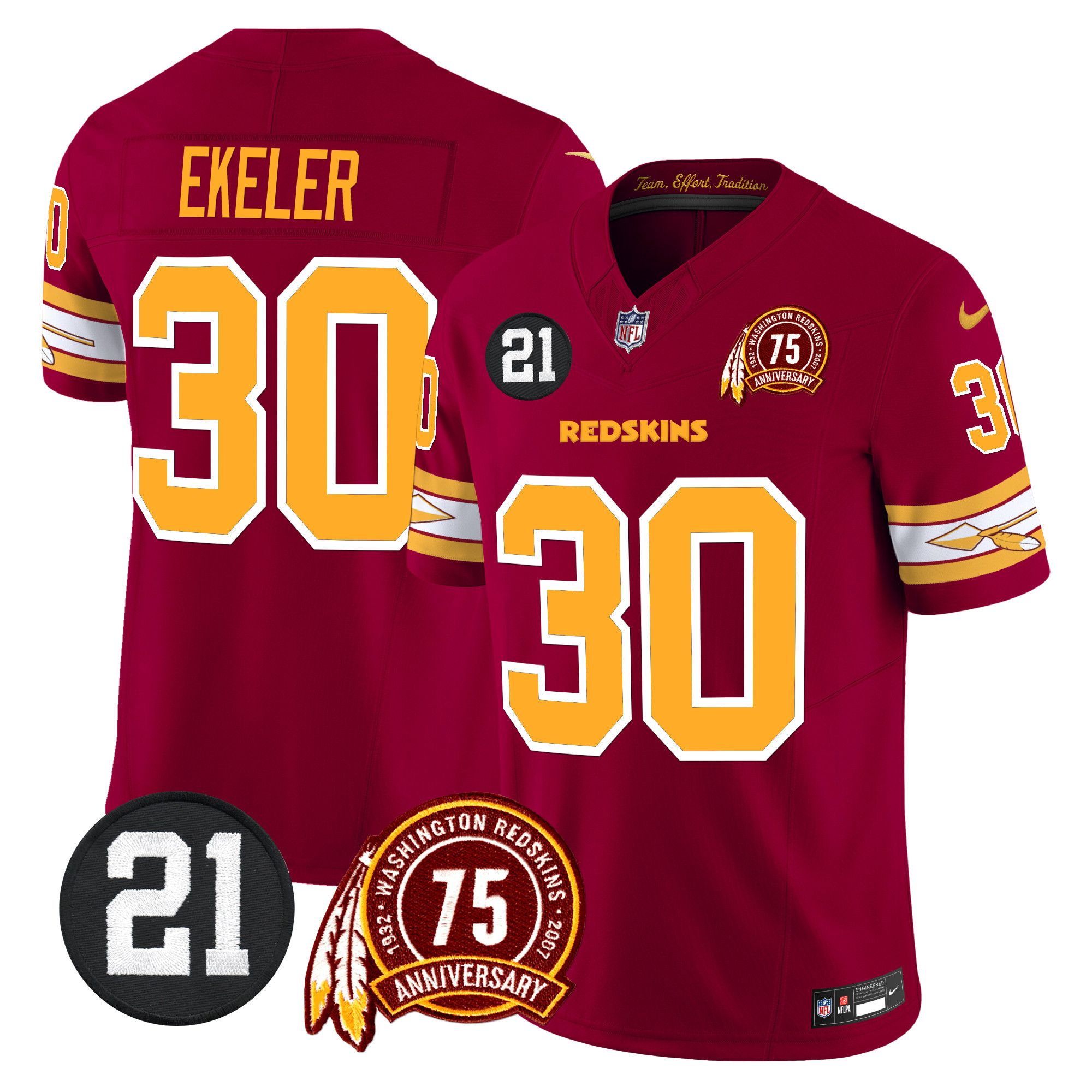 Austin Ekeler Men's Washington Redskins 75th & Sean Taylor Patch Vapor Limited Burgundy Jersey - All Stitched