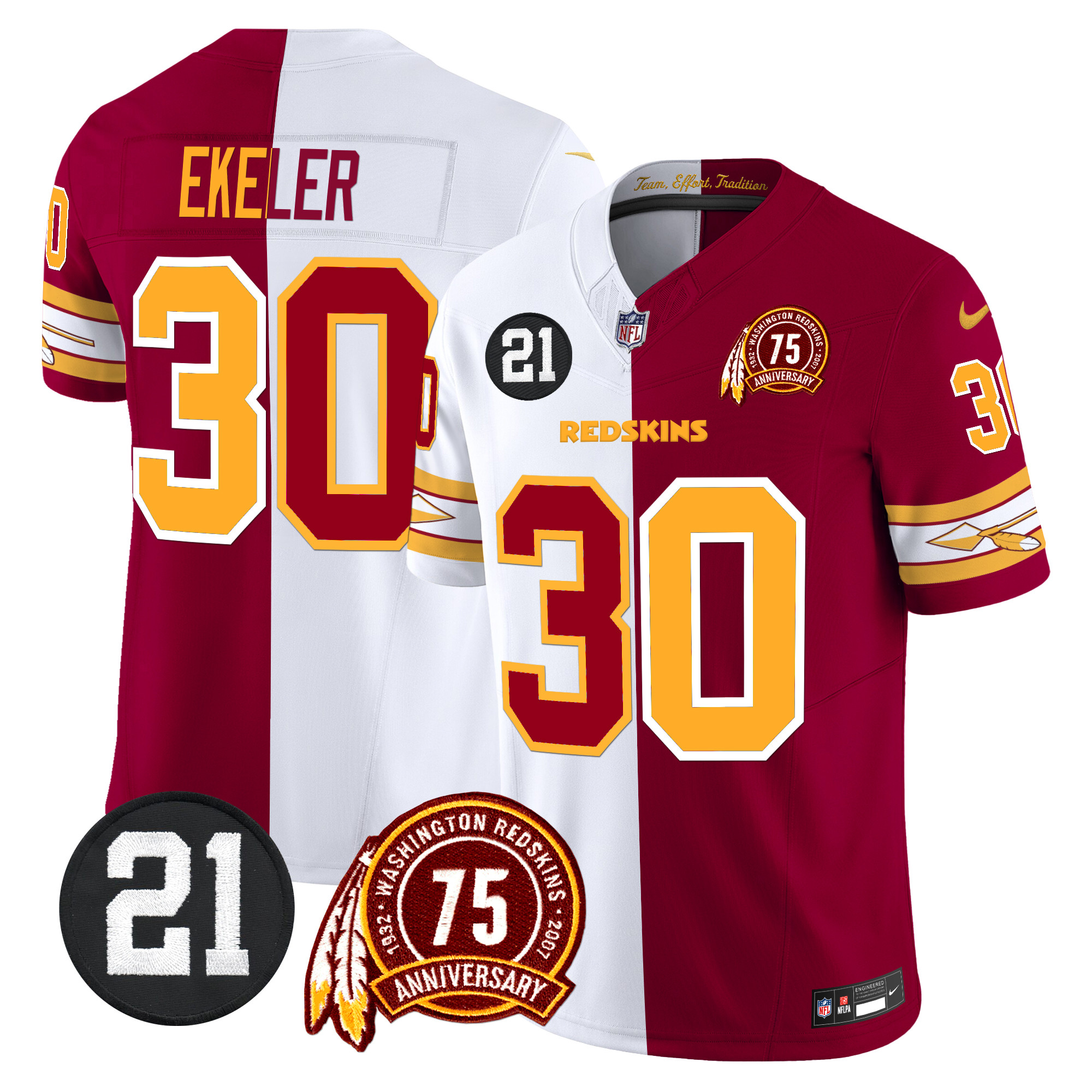 Austin Ekeler Men's Washington Redskins 75th & Sean Taylor Patch Vapor Limited Half Jersey - All Stitched