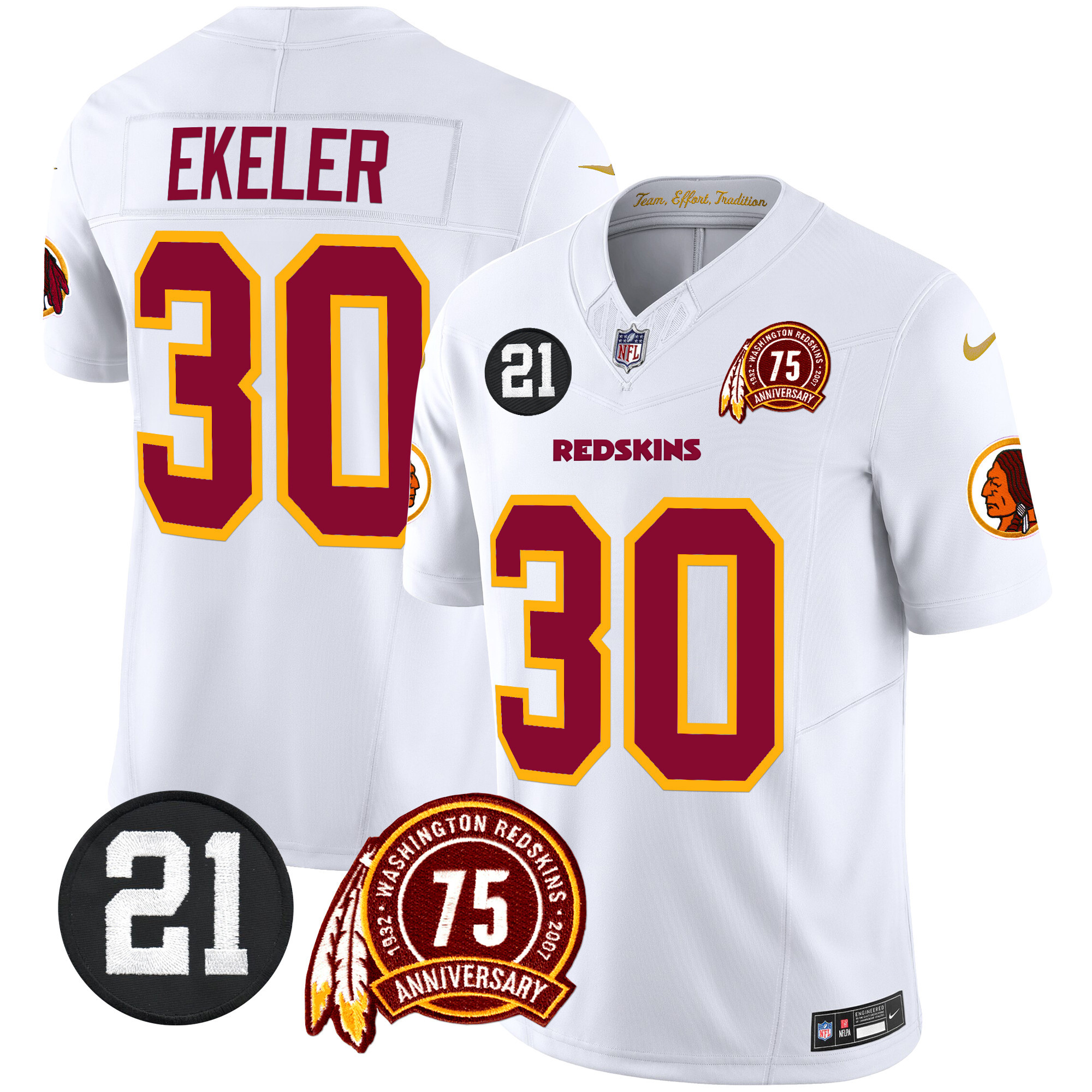 Austin Ekeler Men's Washington Redskins 75th & Sean Taylor Patch Vapor Limited White Jersey - All Stitched