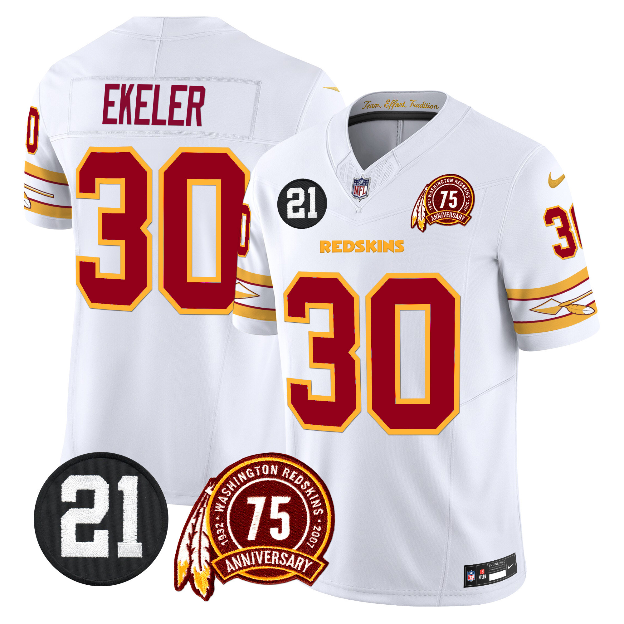 Austin Ekeler Men's Washington Redskins 75th & Sean Taylor Patch Vapor Limited White Jersey - All Stitched