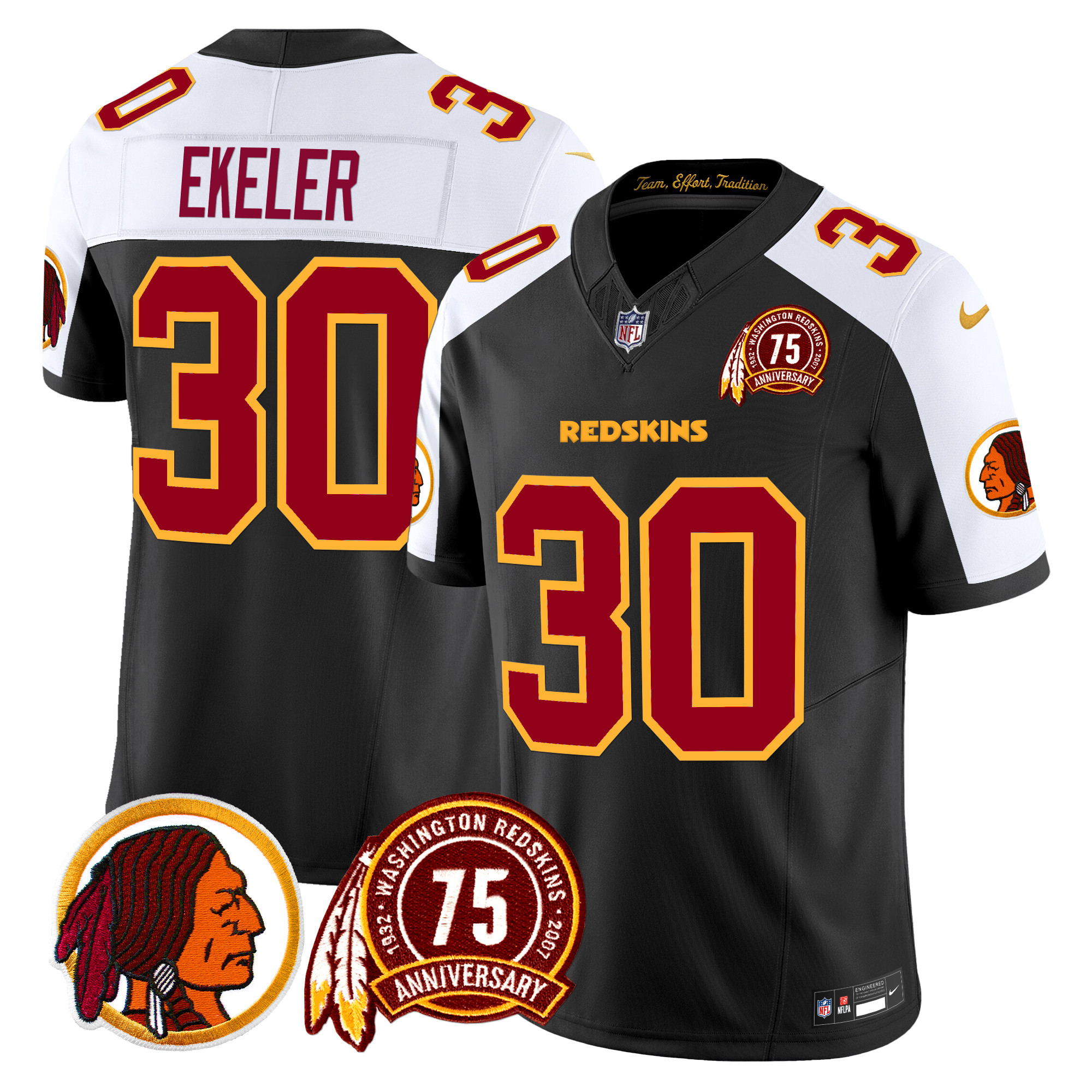 Austin Ekeler Men's Washington Redskins 75th Patch Vapor Limited Black Alternate Jersey - All Stitched