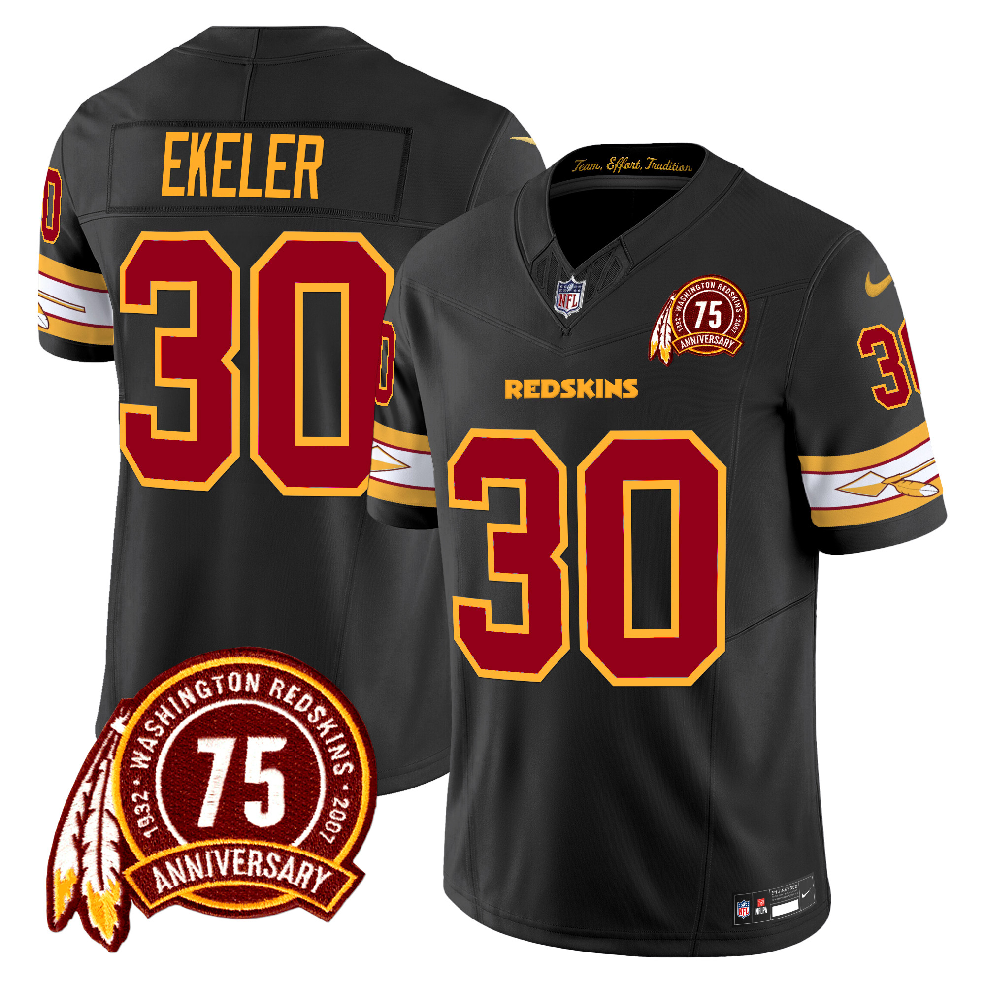 Austin Ekeler Men's Washington Redskins 75th Patch Vapor Limited Black Jersey - All Stitched