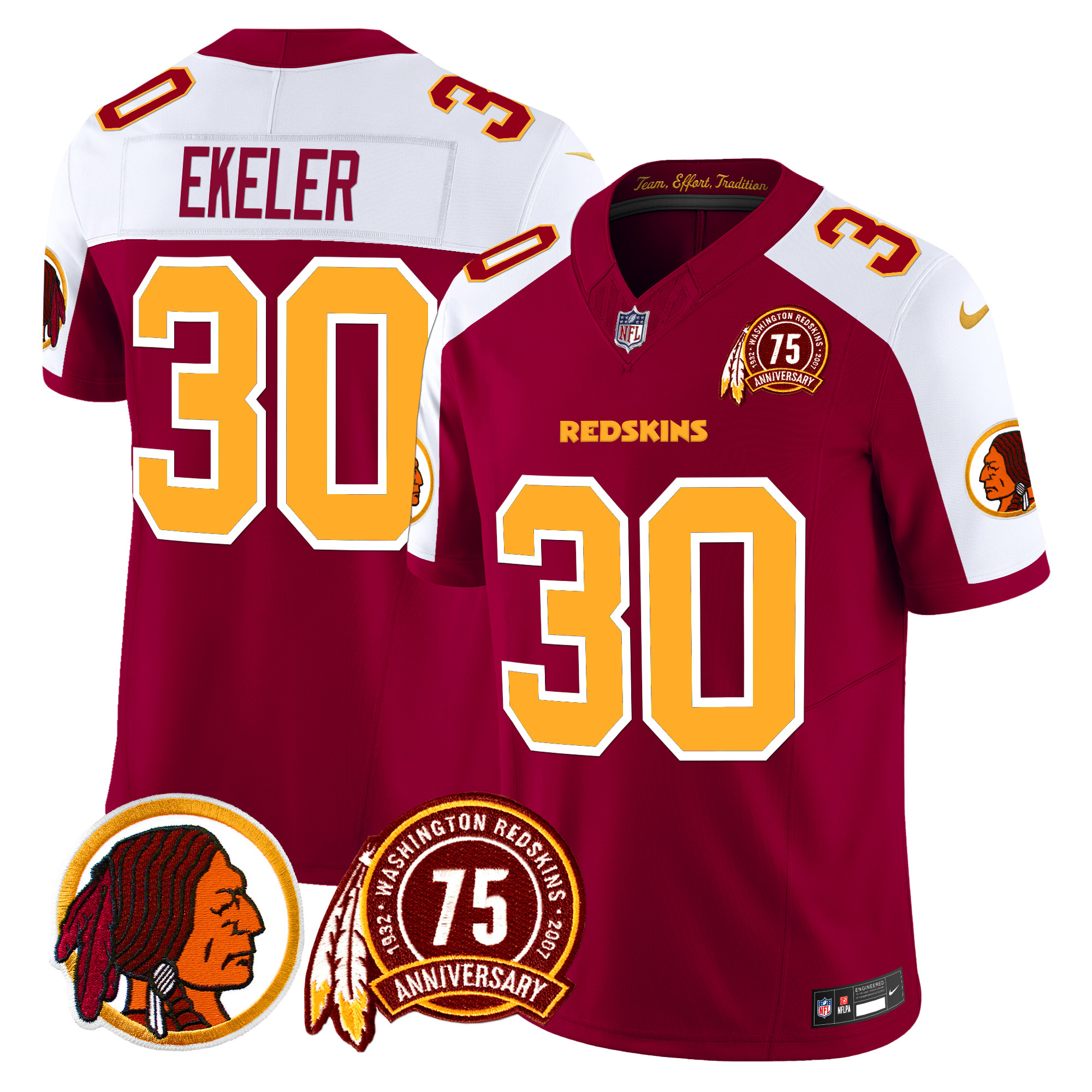Austin Ekeler Men's Washington Redskins 75th Patch Vapor Limited Burgundy Alternate Jersey - All Stitched
