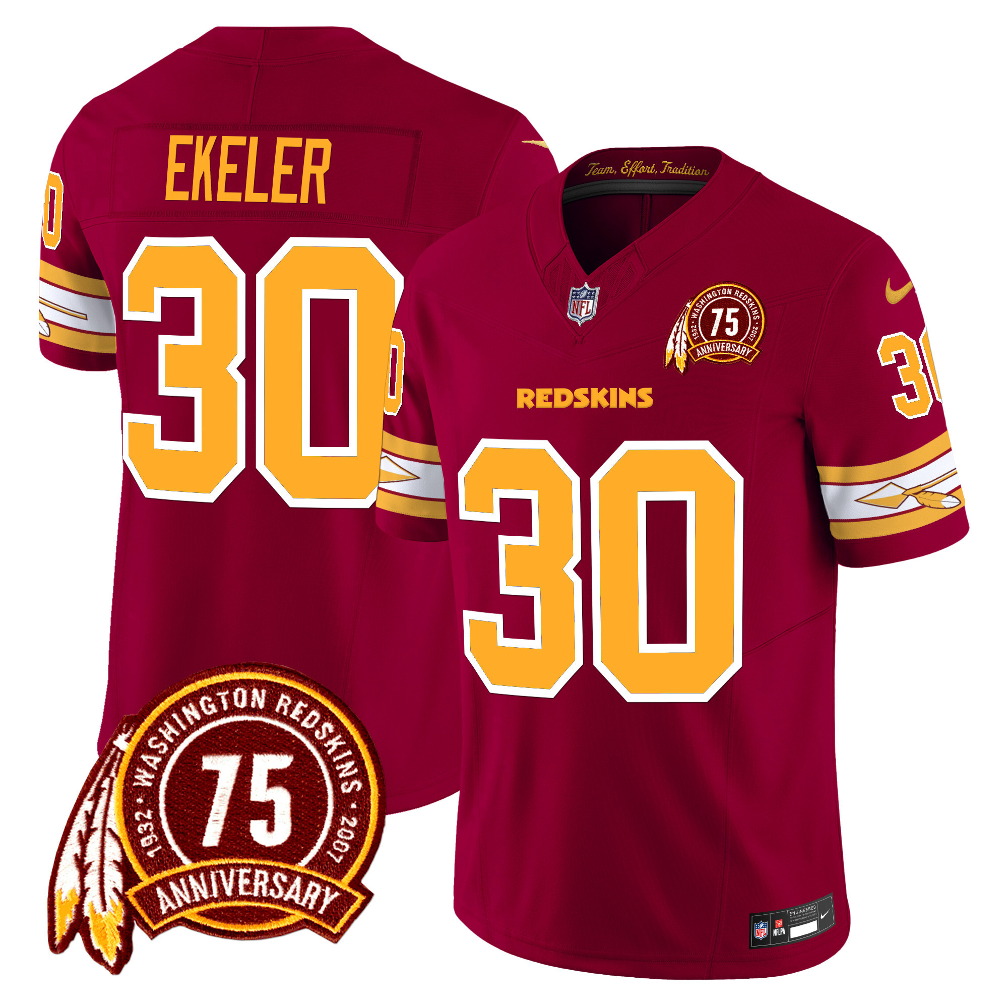 Austin Ekeler Men's Washington Redskins 75th Patch Vapor Limited Burgundy Jersey - All Stitched