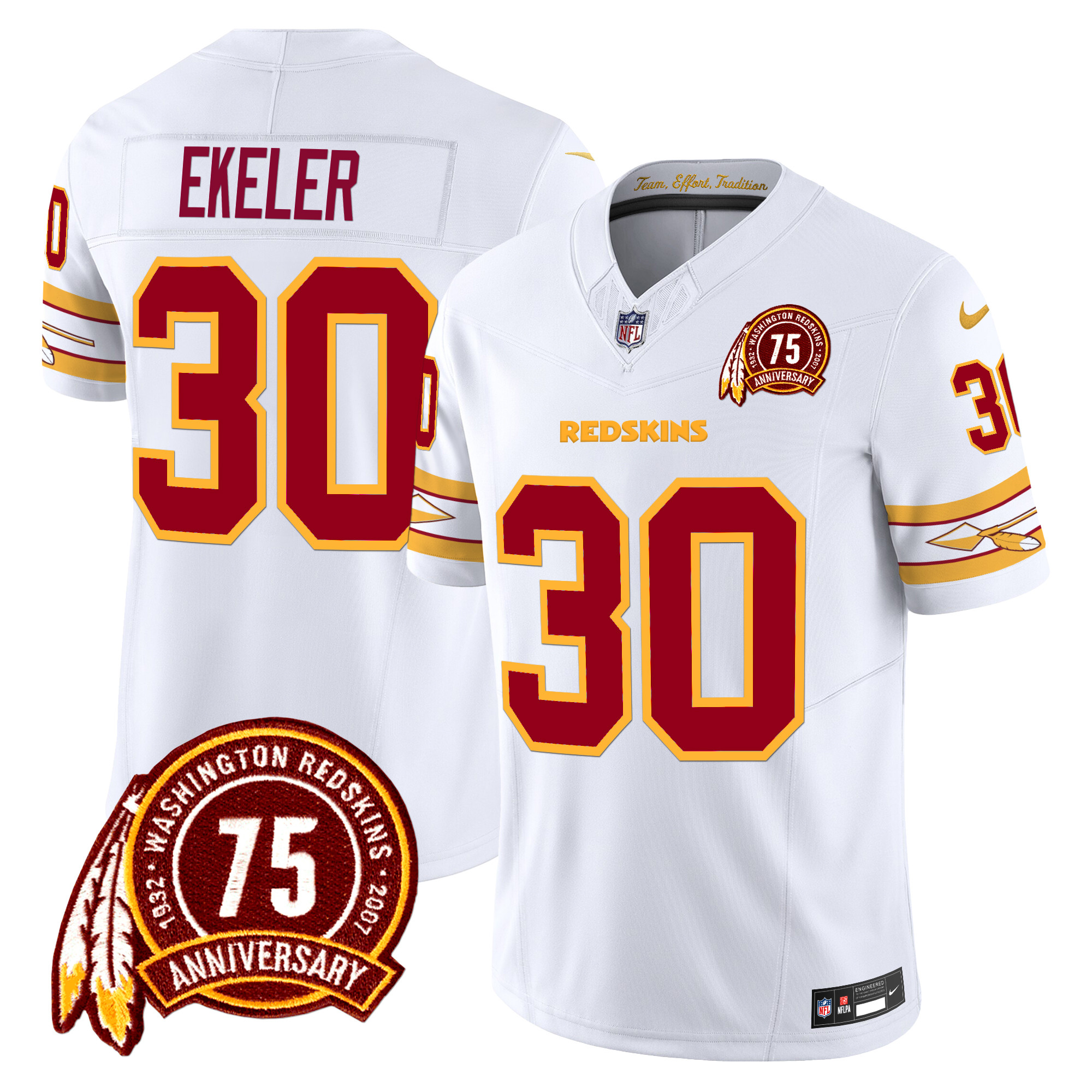Austin Ekeler Men's Washington Redskins 75th Patch Vapor Limited White Jersey - All Stitched