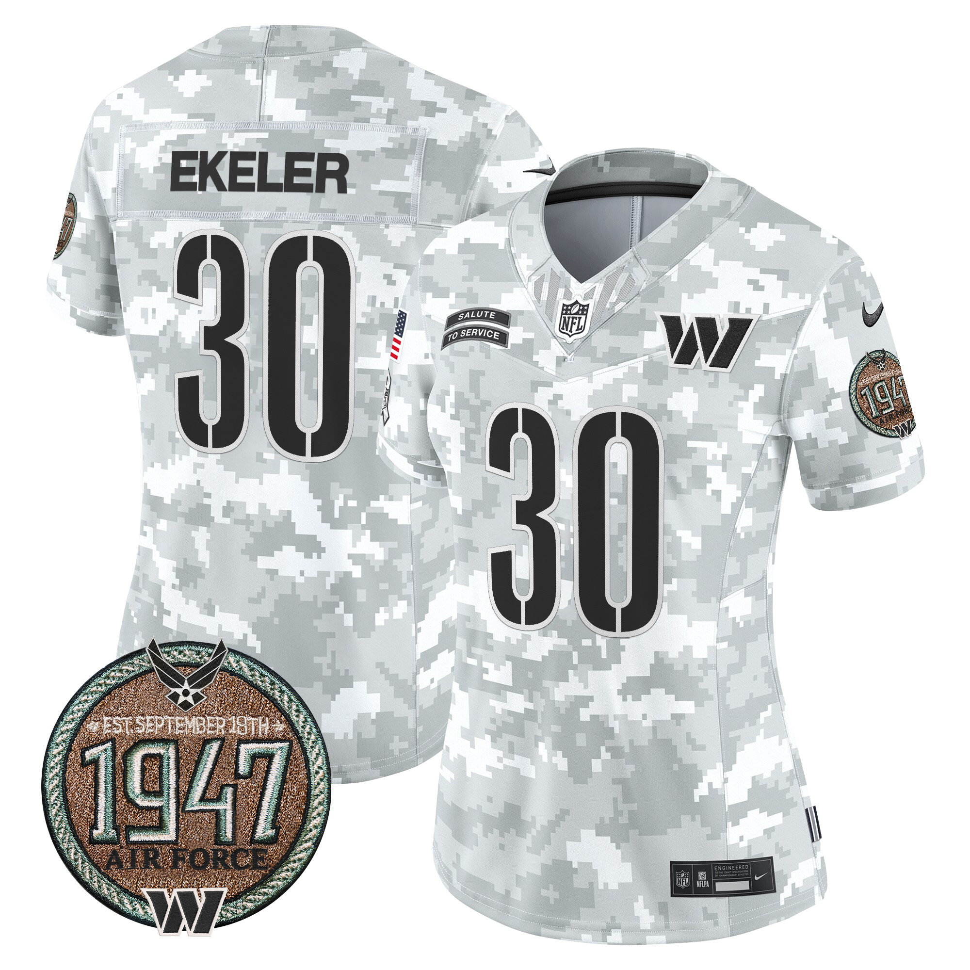 Austin Ekeler Women's Washington Commanders 2024 Salute to Service Establishment Year Patch Vapor Limited Air Force Jersey - All Stitched