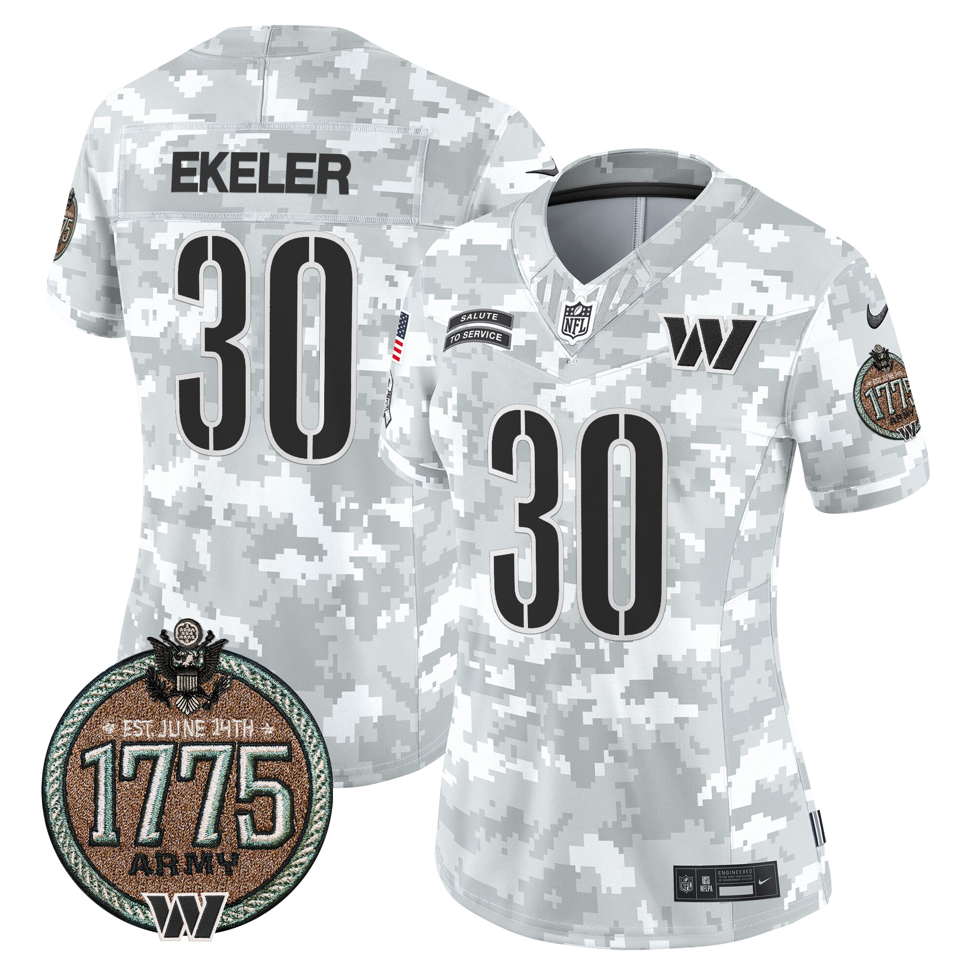 Austin Ekeler Women's Washington Commanders 2024 Salute to Service Establishment Year Patch Vapor Limited Army Jersey - All Stitched