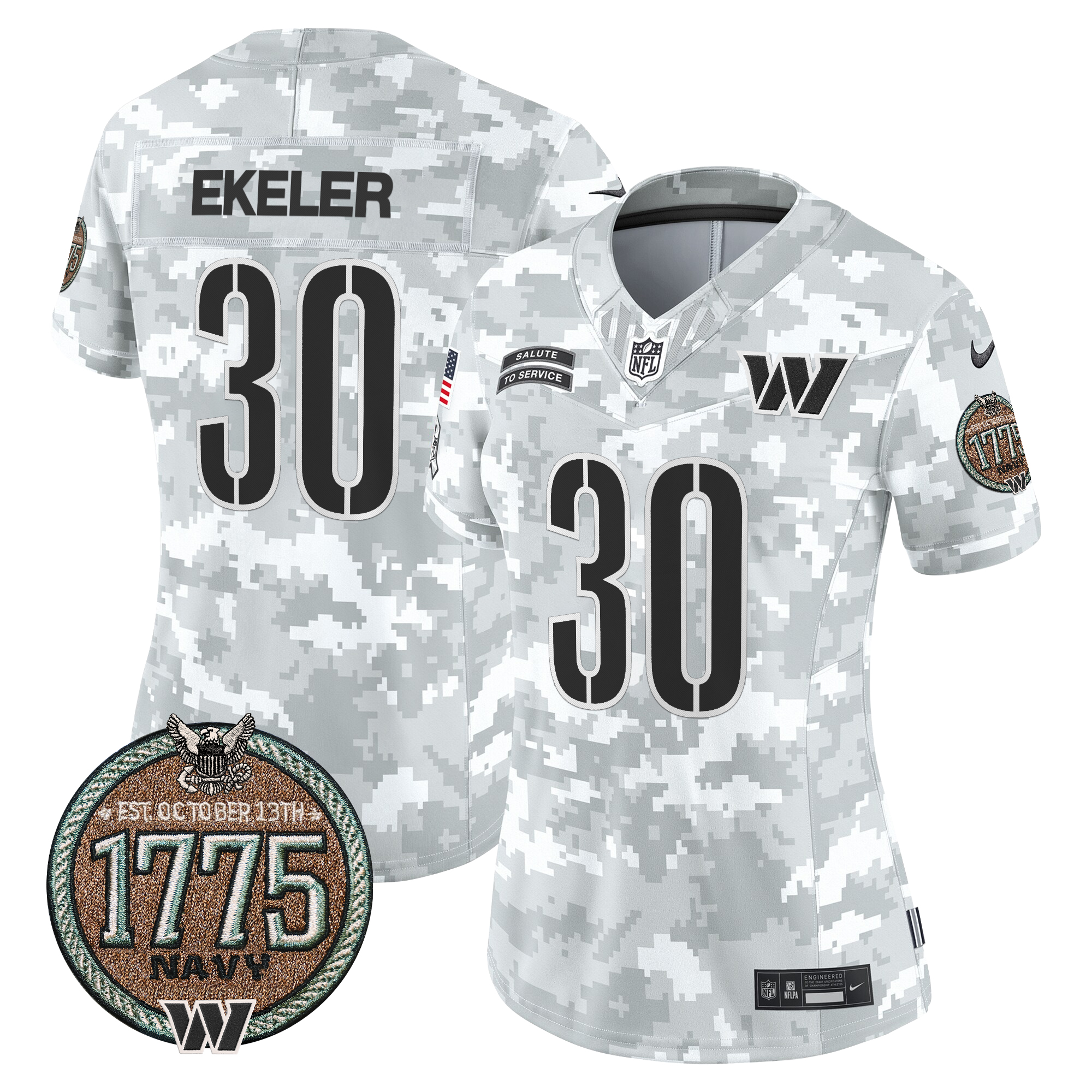 Austin Ekeler Women's Washington Commanders 2024 Salute to Service Establishment Year Patch Vapor Limited Navy Jersey - All Stitched