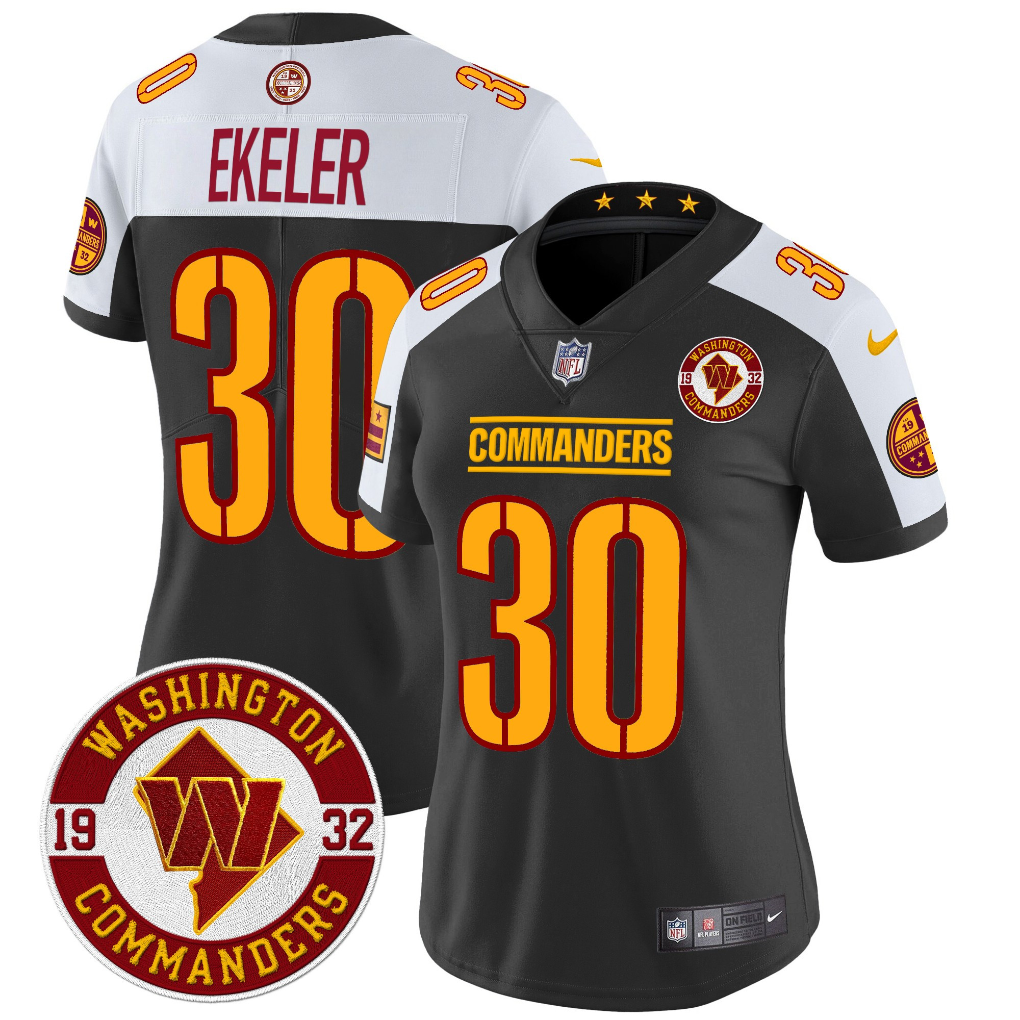 Austin Ekeler Women's Washington Commanders 2024 Vapor Limited Black Alternate Jersey - All Stitched