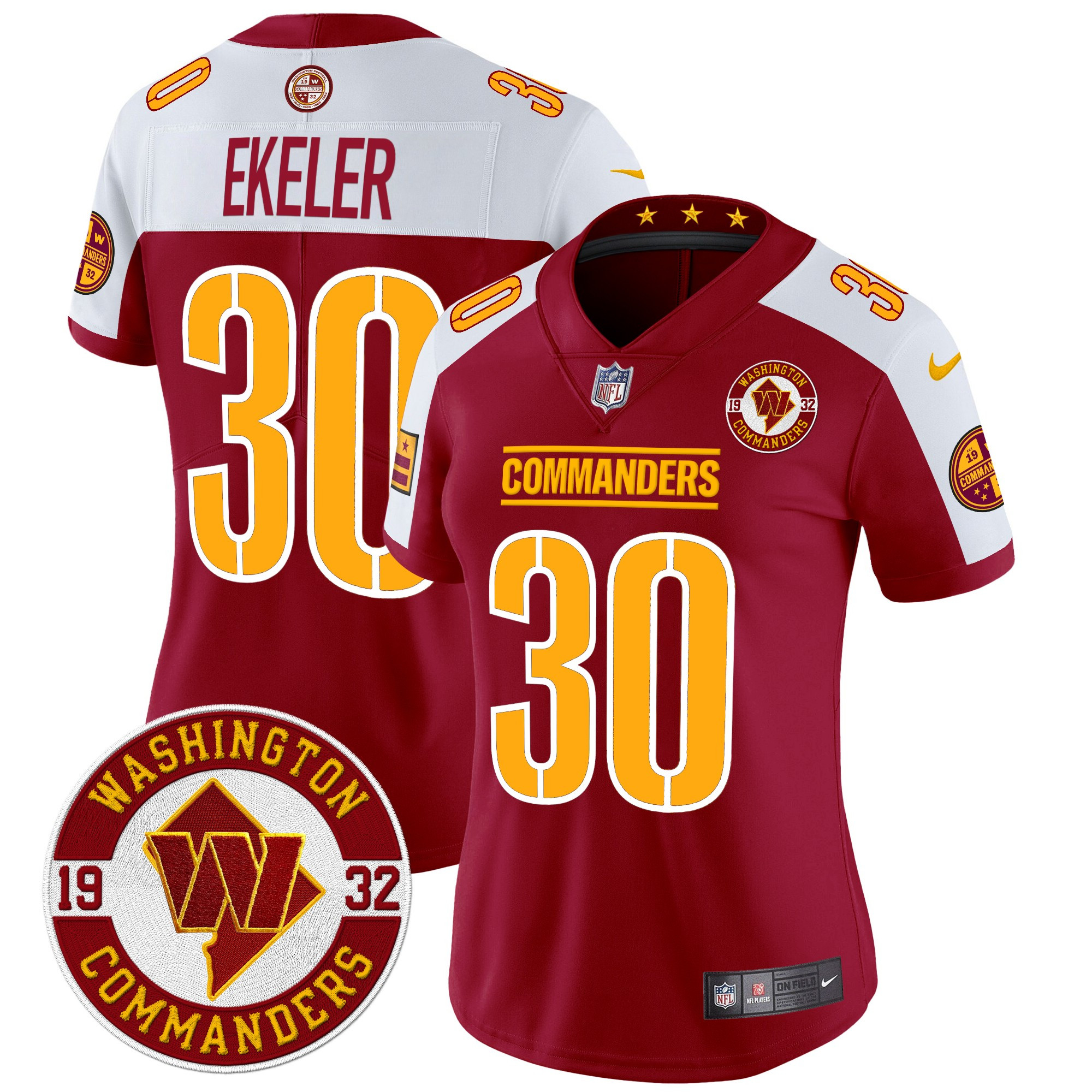 Austin Ekeler Women's Washington Commanders 2024 Vapor Limited Burgundy Alternate Jersey - All Stitched